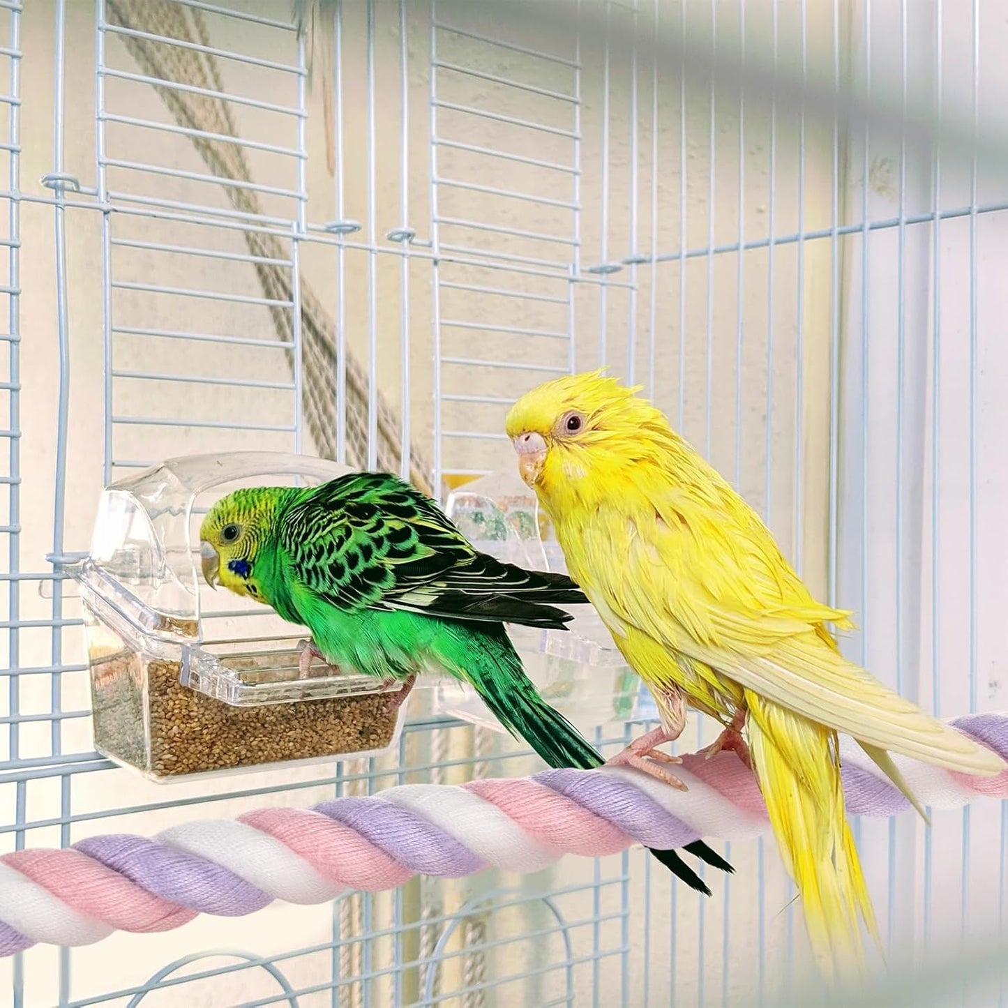 2-Pack Rope Perches for Bird Cages, 23.6 in Length Comfort Grip Flexible Rope Perch Beak & Paw Grinding for Parrots/Cockatiels/Parakeets, Bird Platform Sand [Pink Purple]