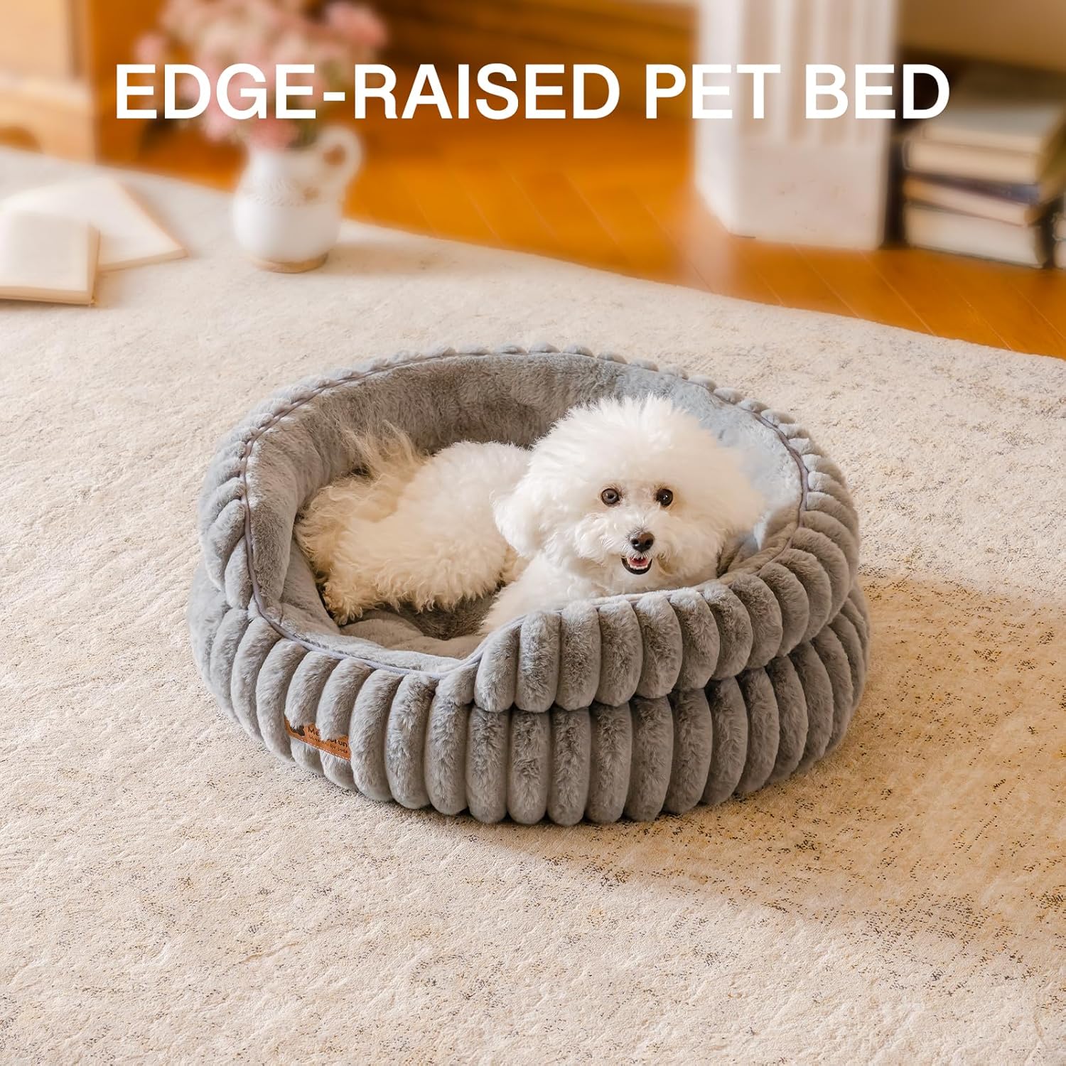 MEWOOFUN Washable Small Dog Bed, Cat Beds for Indoor Cats with Anti-Slip Bottom, Round Pet Bed for Puppy and Kitten (Grey, 24"x24"x9") - Pet Explorer