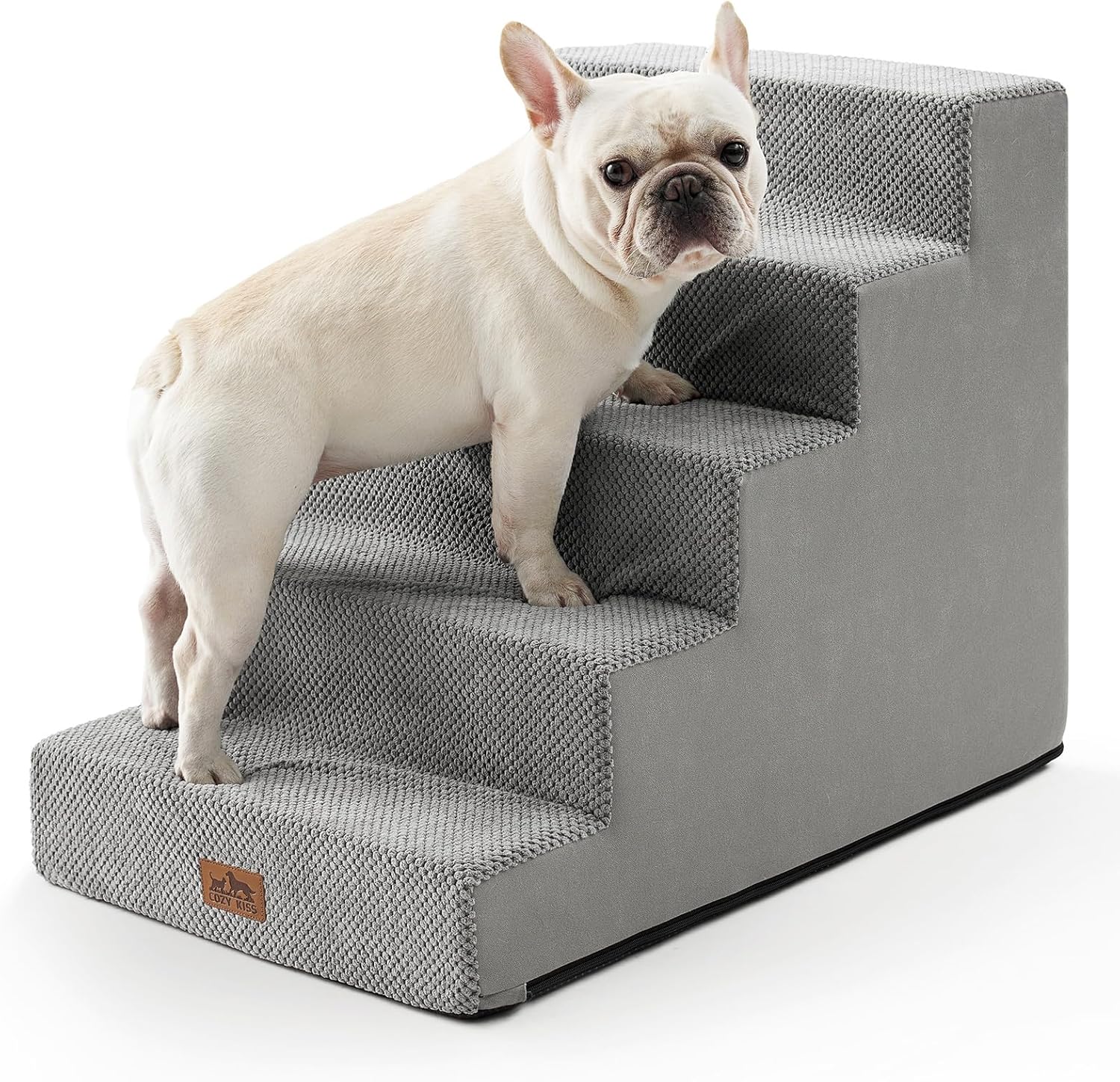 Dog Stairs for Small Dogs, 5 Tier Wider Pet Stairs for High Beds, 23.6" H Non-Slip Dog Steps for Old Cats, Puppies, Small Medium Dogs, 29.5x19.7x23.6 inch, Grey - Pet Explorer