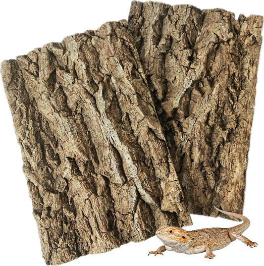 Fhiny 2 PCS Cork Bark Background, 11.6" x 7.7" Natural Cork Bark for Reptiles Tank Backdrop Reptile Climbing Wall Terrarium Decor Accessories for Turtle Beared Dragon Chameleon Snake - Pet Explorer