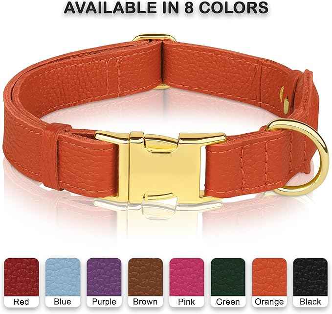 Leather Airtag Dog Collar - Soft Tracking Dog Collar with Apple AirTag Holder and Metal Buckle - Safety GPS Pet Collars for Small Medium Large Dogs Puppy Pink Red (Orange, XL, 20"-25" Neck Fit)