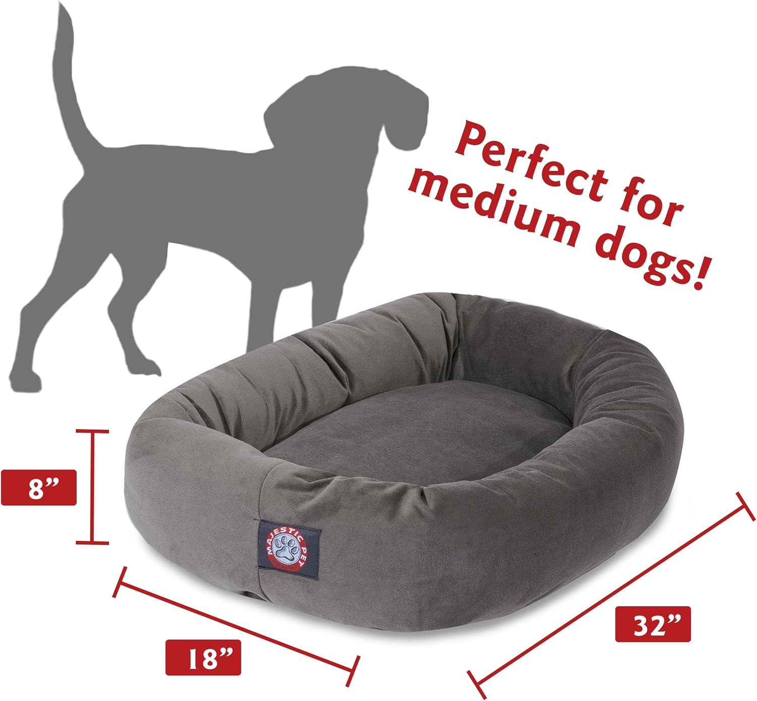 Majestic Pet 32 Inch Suede Calming Dog Bed Washable 32x23x7 (Inch) – Cozy Soft Round Donut Dog Bed with Spine Support for Dogs to Rest Their Head - Pet Bed Medium – Gray - Pet Explorer