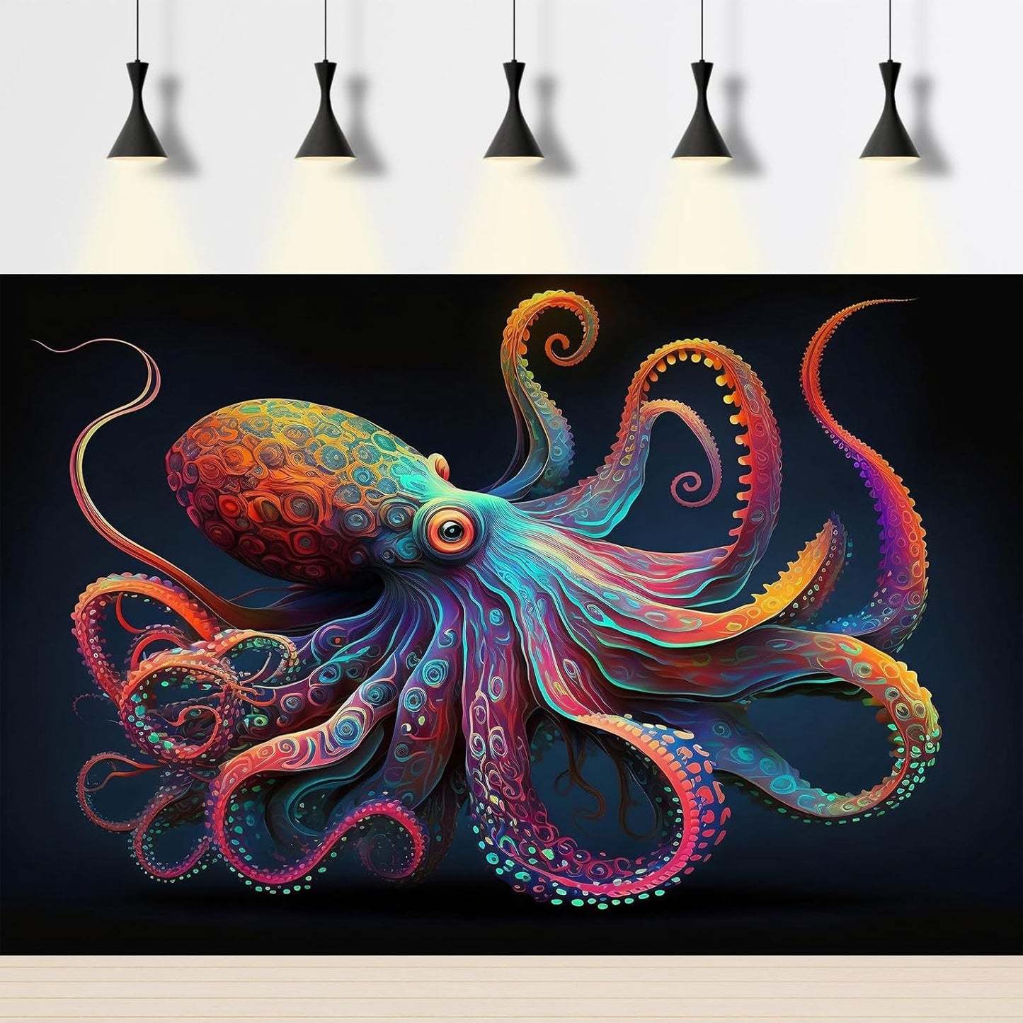 Exquisite Octopus Aquarium Background Abstract Colorful Octopus Terrarium Background Glowing Octopus on Black Background Fish Tank Backdrop Octopus Backdrops Poster Wallpaper Decors Vinyl 36x18in - Pet Explorer