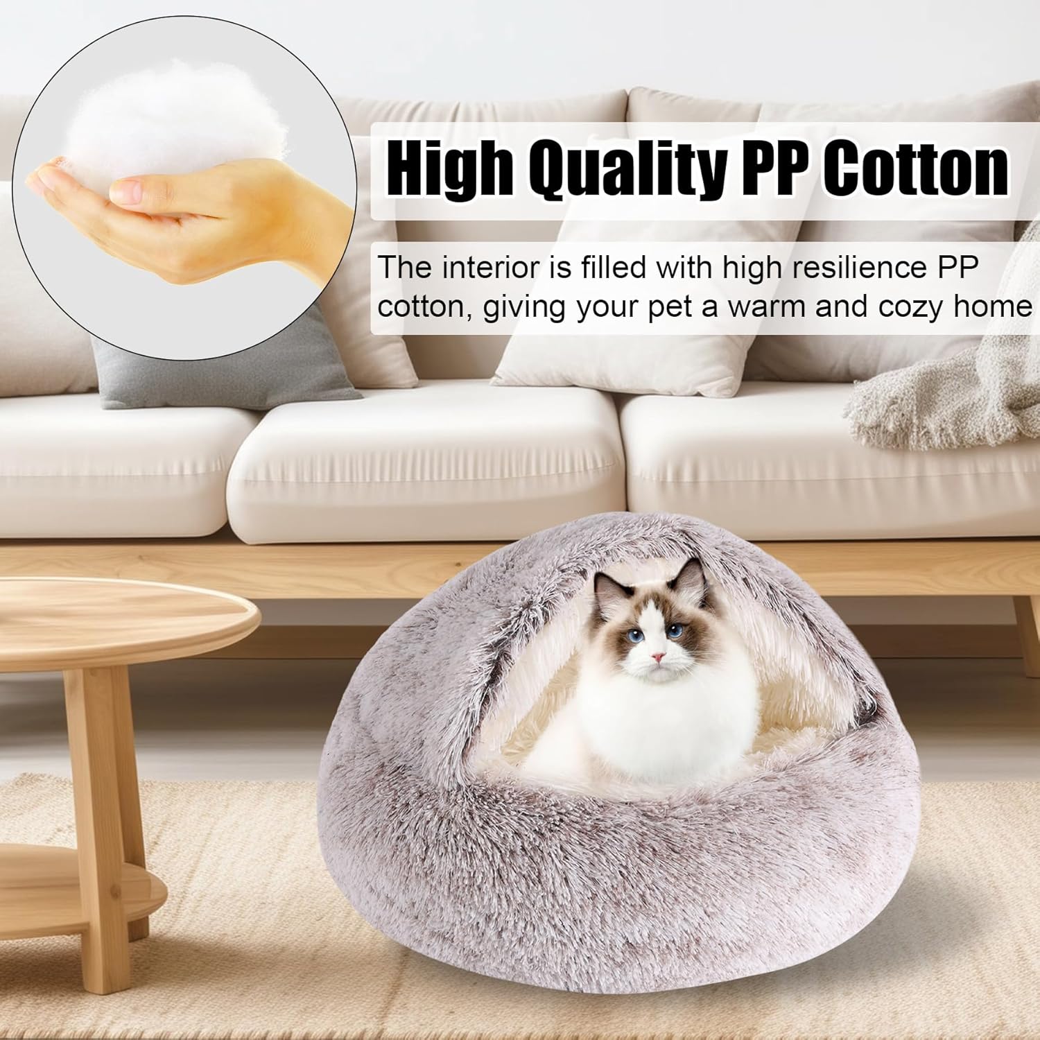 HYQ Small Dog Bed, Cat Beds for Indoor Cats Washable, Cozy Cat Cave Bed, Non-Slip Cat Beds, Calming Dog Bed with Hooded Cover, Dog Bed with Cover for Small Medium Pets (Coffee, 24×24 Inch) - Pet Explorer