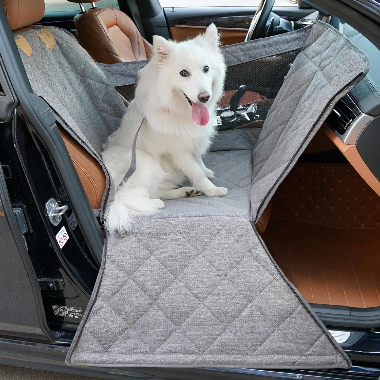 Dog Car Seat for Small/Medium Dogs with Door Protection – Full Coverage Pet Booster Seat with Mesh Window, Zippered Side Flaps, Safety Buckle, Grey Linen Fabric - Pet Explorer