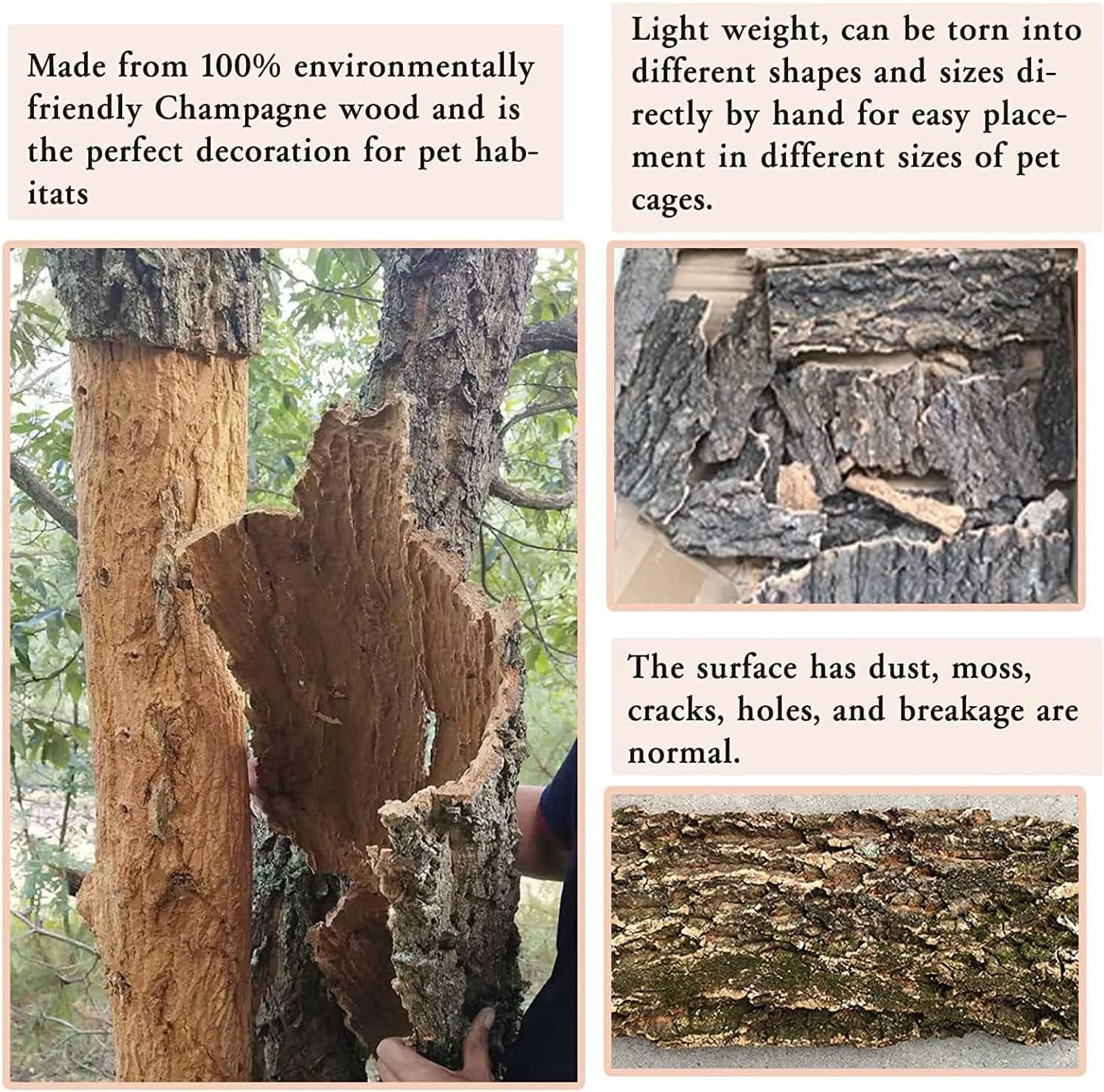 2PCS Cork Terrarium Background 15.7x11.8in Natural Cork Large Bark Backdrop Reptile Climbing Mat Habitat Decor for Spider Lizard Chamelon Turtle Beared Dragon - Pet Explorer