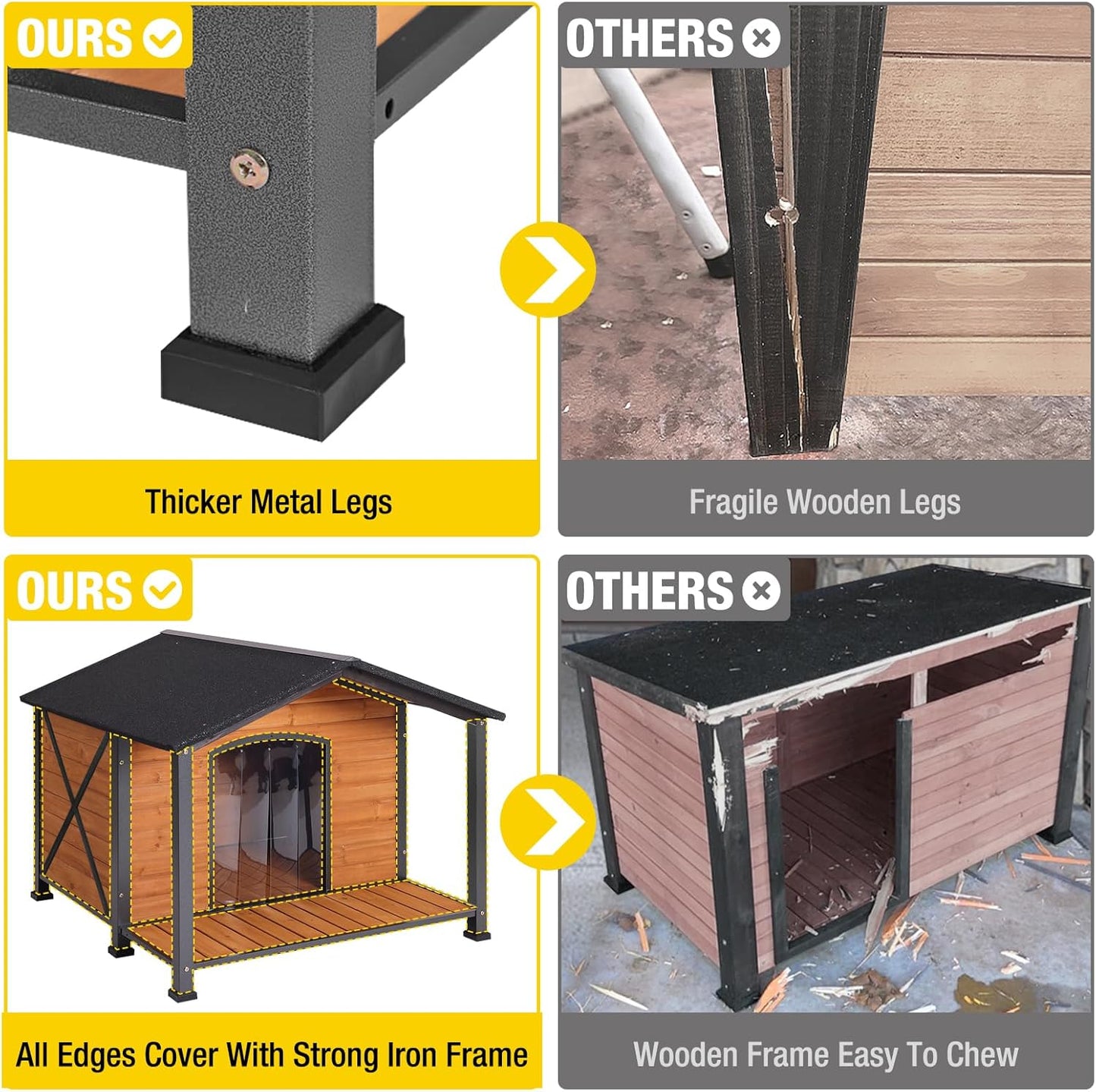 Aivituvin Outdoor Dog House with Chewproof Strong Metal Frame Outside Dog Kennel Weatherproof for Medium to Large Dogs, (41.5" L x 41.4" D x 34.1" H) - Pet Explorer
