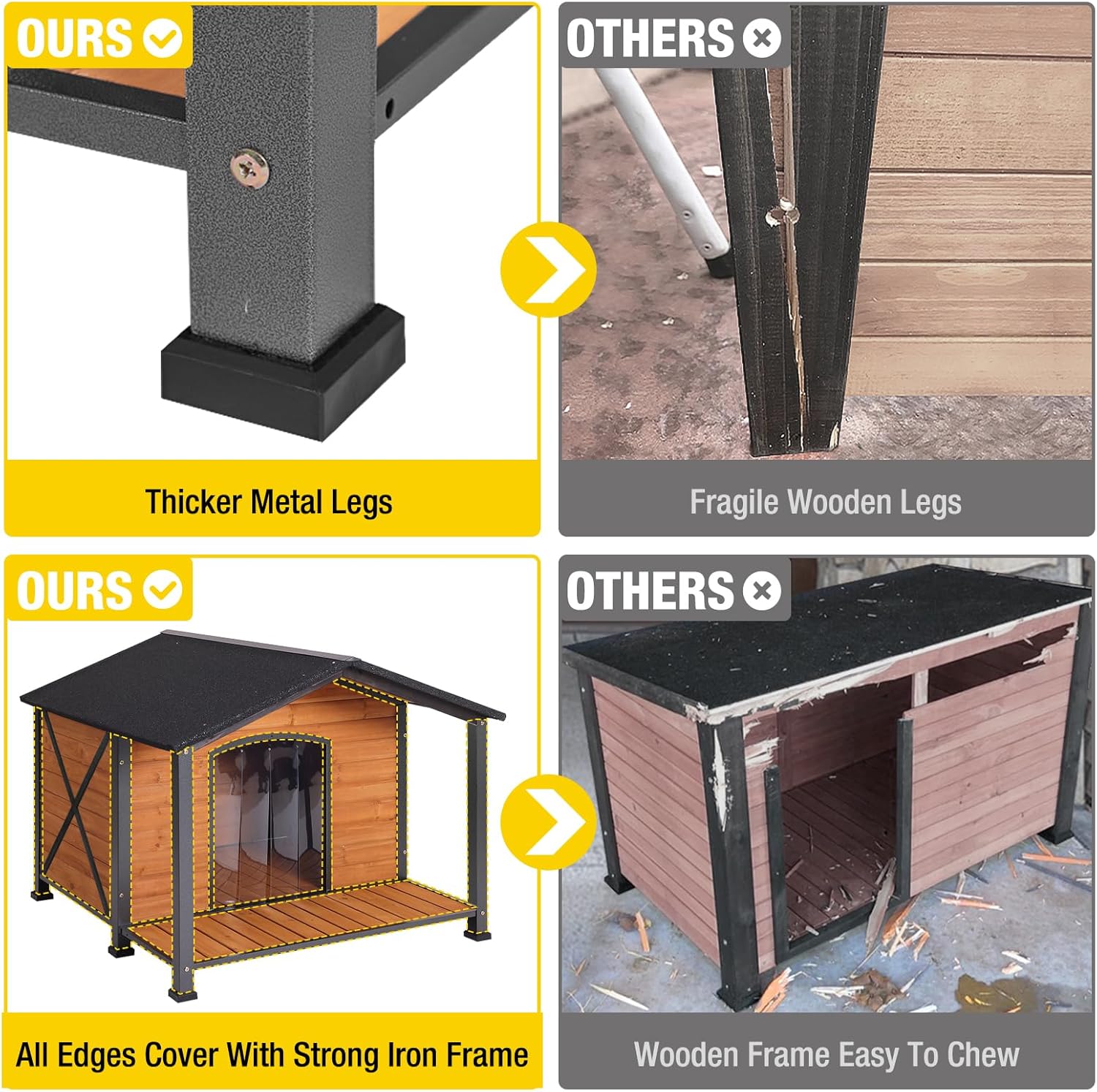 Aivituvin Outdoor Dog House with Chewproof Strong Metal Frame Outside Dog Kennel Weatherproof for Medium to Large Dogs, (41.5" L x 41.4" D x 34.1" H) - Pet Explorer