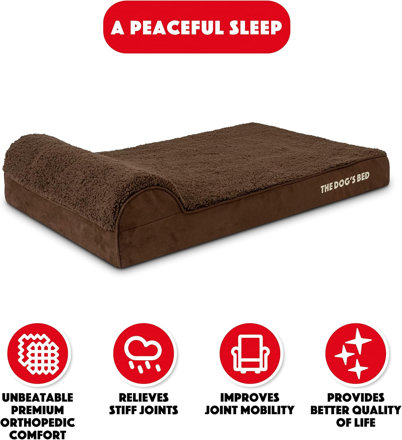 The Dog’s Bed Orthopedic Headrest Dog Bed Large Brown 40x25, Memory Foam, Pain Relief for Arthritis, Hip & Elbow Dysplasia, Post Surgery, Lameness, Veterinary Approved, Waterproof Washable Cover - Pet Explorer