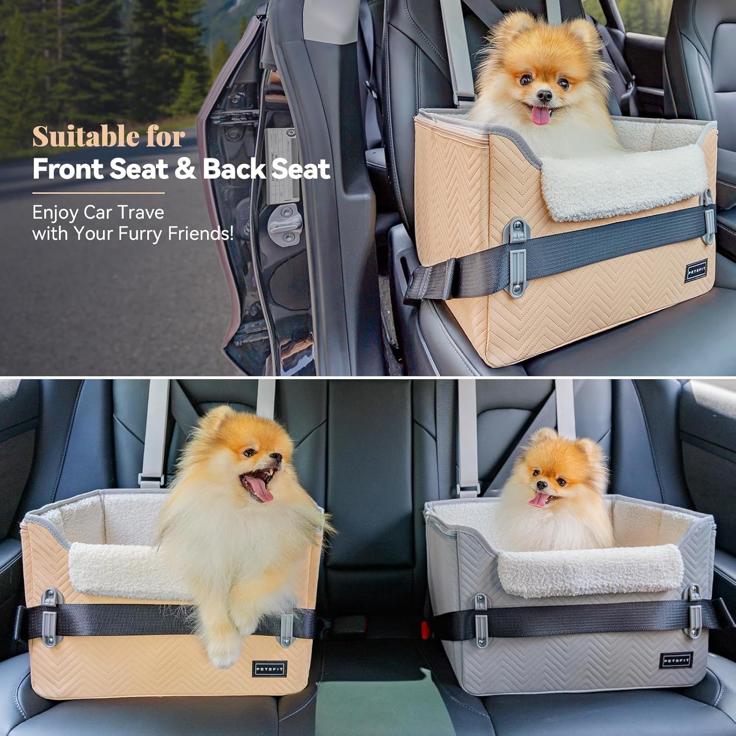 PETSFIT Cat Car Seat, Waterproof PU Leather Dog Booster Car Seat with Patent Safe Buckles, Clip-On Leash, Pet Travel Carrier Bed for Small Pets Up to 25lbs (Orange) - Pet Explorer