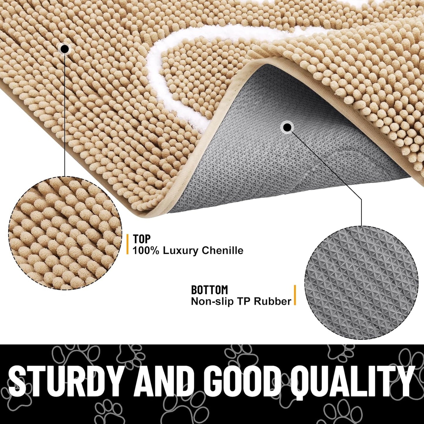Smiry Dog Door Mat for Muddy Paws, Absorbent Dirt Trapper Non Slip Quick Dry Washable Chenille Mat for Mud Dogs, Entry Rug for Indoor and Outdoor (30x20 Inches, Beige)