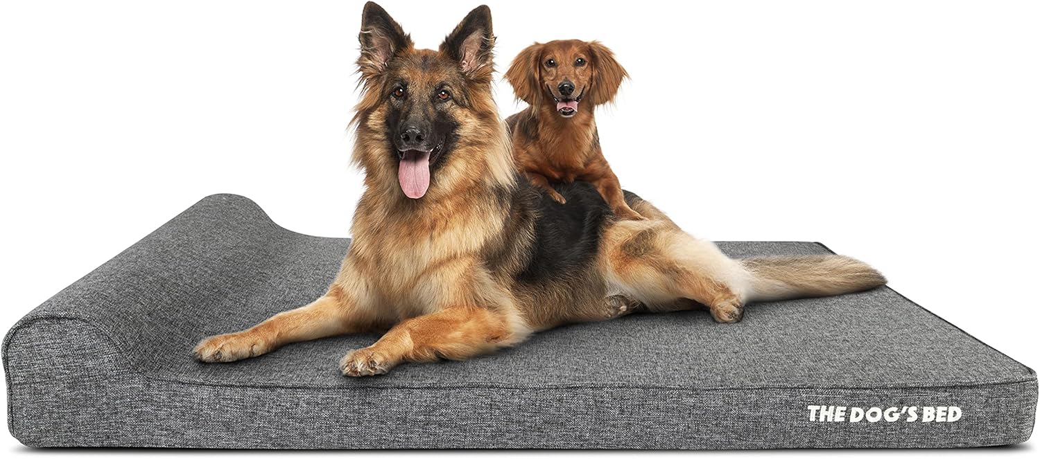 The Dog’s Bed Orthopedic Headrest Dog Bed XXL Grey Linen 54x36, Memory Foam, Pain Relief for Arthritis, Hip & Elbow Dysplasia, Post Surgery, Lameness, Veterinary Approved, Waterproof Washable Cover - Pet Explorer