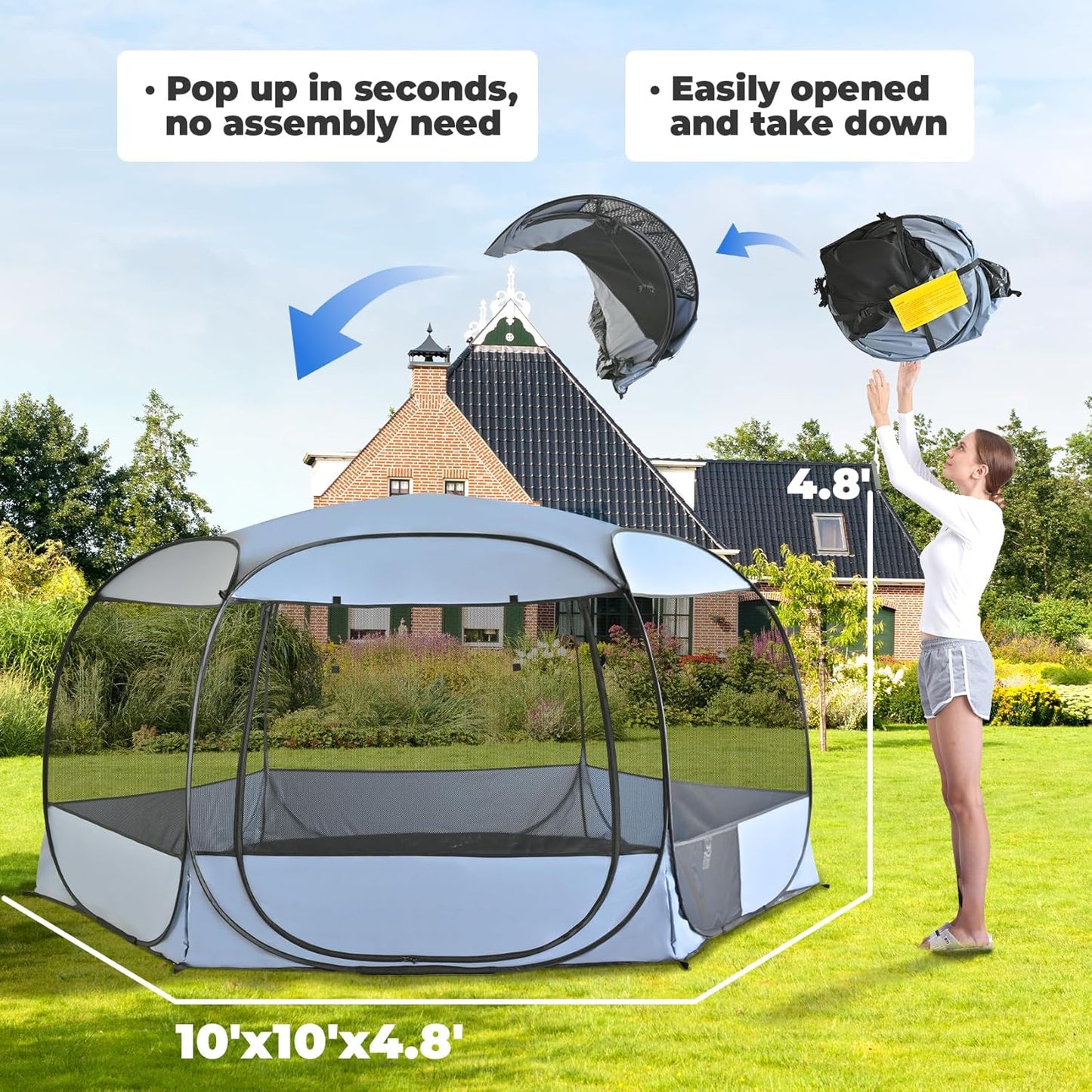 XXLarge Popup Portable Dog Houses, 10'x4.8'H Assembly-Free Gazebo-Style Kennel Dog Playpen Pet Screen Tent Sun Shade Shelter, Dog Crates Canopy for Travel Camping Anti-Bugs with Leakproof Bottom - Pet Explorer
