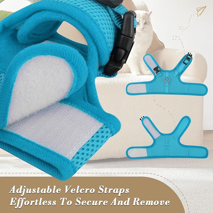 Athena Collection Adjustable Cat Harness with Velcro, Portable Small Sized Cat Vest Harness Breathable Comfy Escape Proof Cat Kitten Harness Pet Supplies for Outdoor Walking, Training, Blue