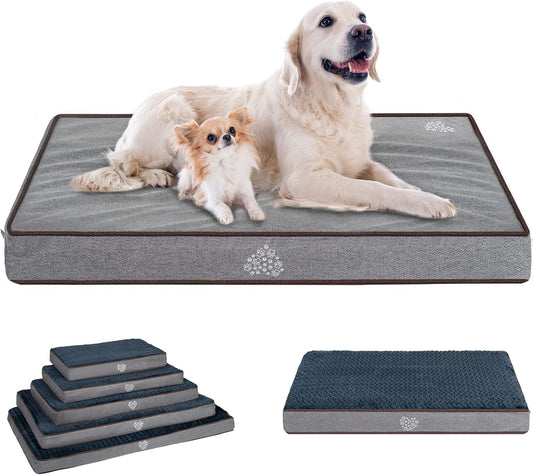 VANKEAN Dog Bed Soft Crate Pad Mat Reversible Warm& Cool, Washable Comfy Kennel Pad with Orthopedic Egg-Crate Foam for Small Medium Large Dogs, Water-Resistant Pet Bed, Grey - Pet Explorer