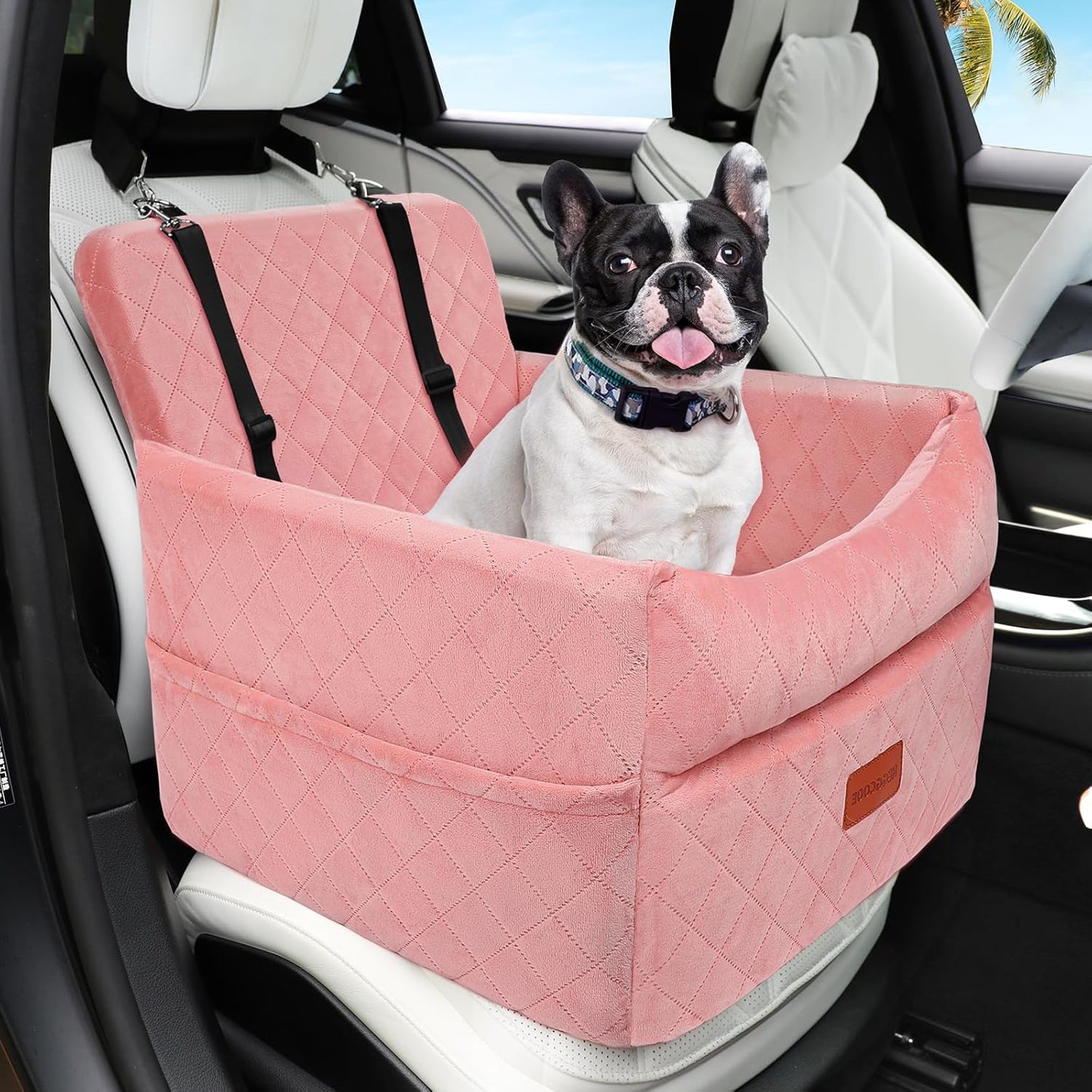 Dog Car Seat for Small Medium Dogs, Memory Foam Puppy Dog Booster Seat with Thick Cushion for Dogs Under 35lbs, Detachable Washable Pet Car Seat Travel Bed with Storage Pockets,2 Safety Belts - Pet Explorer