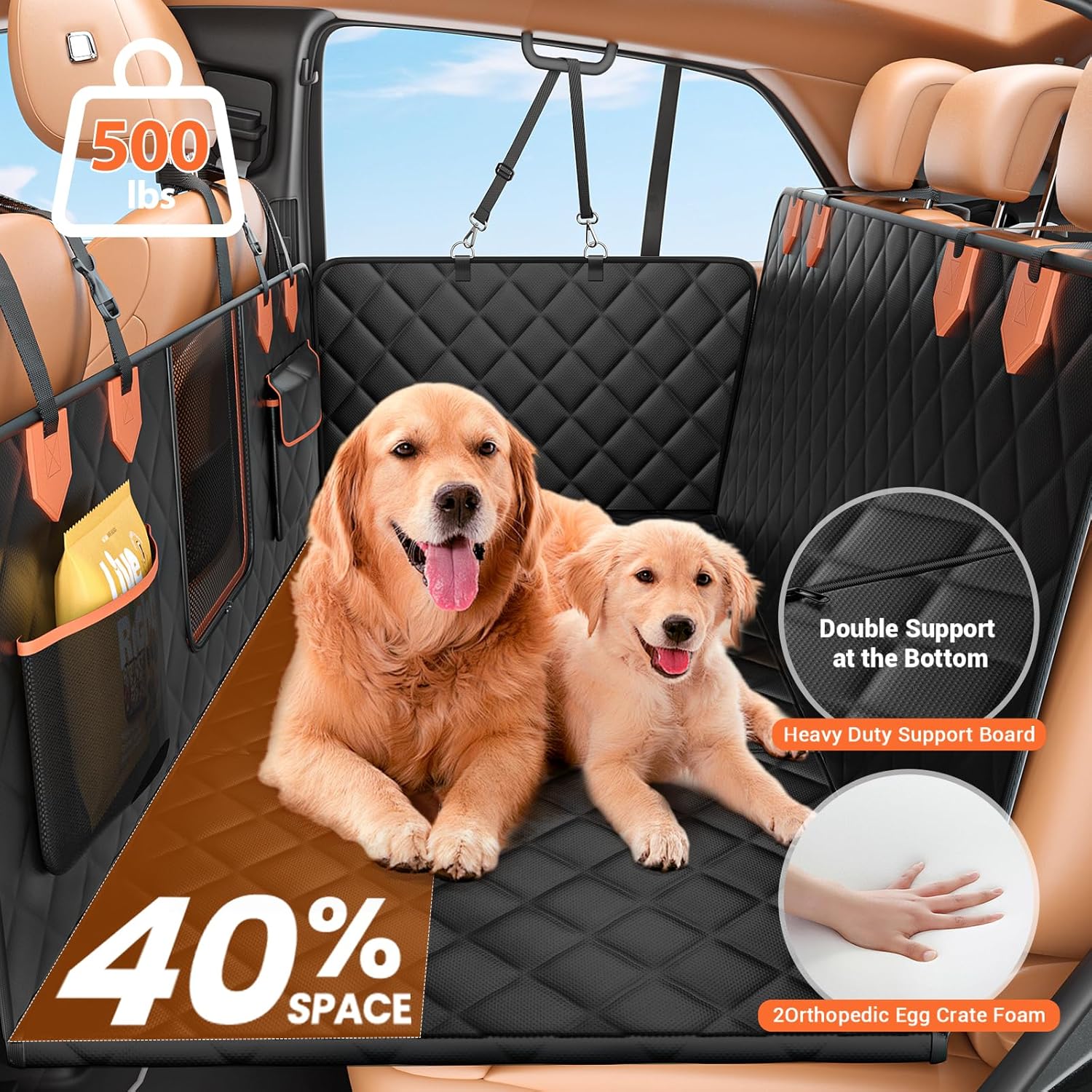 Back Seat Extender for Dogs Hard Bottom Holds 500lbs,Waterproof Dog Car Seat Cover for Back Seat, Truck-Large Space Dog Hammock for Truck - Pet Explorer