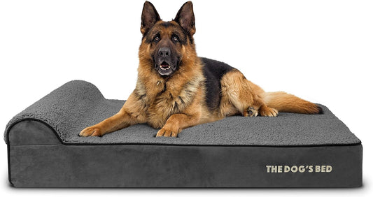 The Dog’s Bed Orthopedic Headrest Dog Bed XL Grey Plush 46x28, Memory Foam, Pain Relief for Arthritis, Hip & Elbow Dysplasia, Post Surgery, Lameness, Veterinary Approved, Waterproof Washable Cover - Pet Explorer