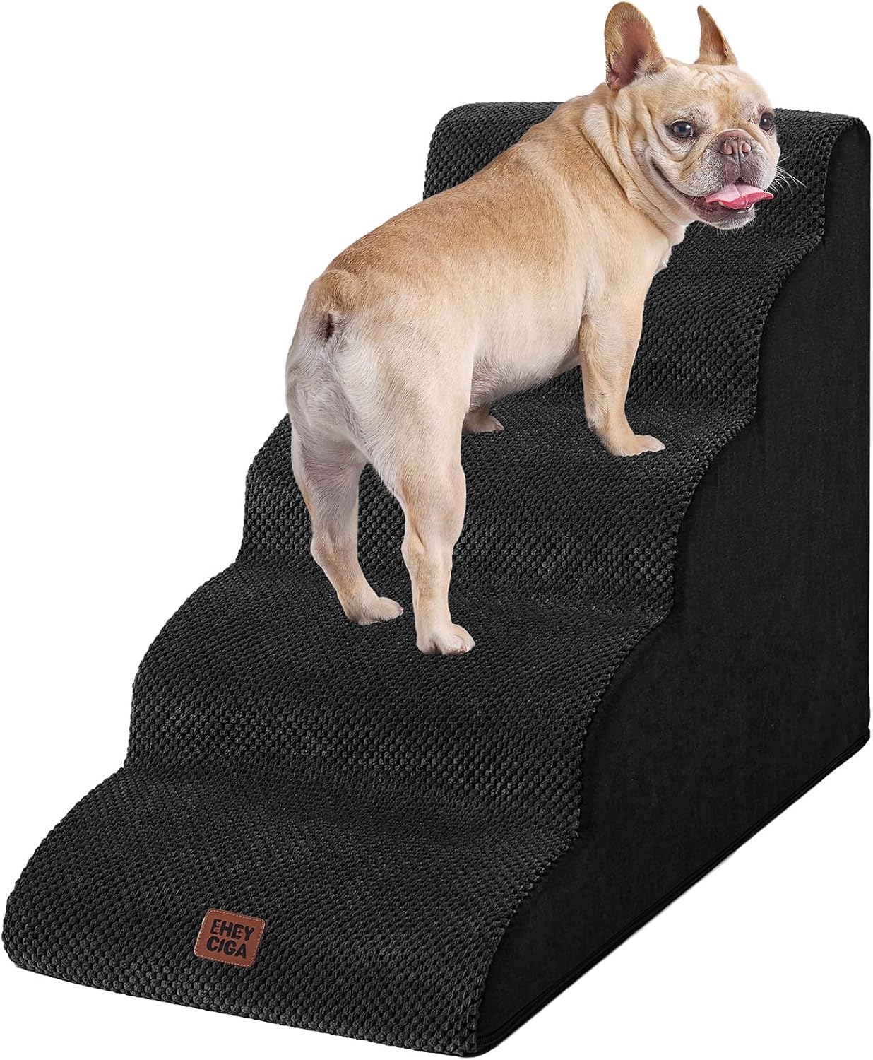 EHEYCIGA Curved Dog Stairs Ramp for High Beds 22.6" H, 5-Step Dog Steps for Small Dogs and Cats, Pet Stairs for High Bed Climbing, Non-Slip Balanced Pet Step Indoor, Black - Pet Explorer