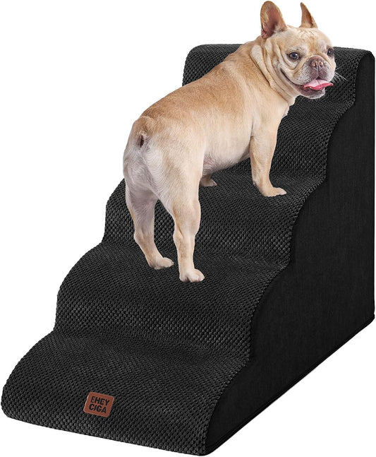 EHEYCIGA Curved Dog Stairs Ramp for High Beds 22.6" H, 5-Step Dog Steps for Small Dogs and Cats, Pet Stairs for High Bed Climbing, Non-Slip Balanced Pet Step Indoor, Black - Pet Explorer