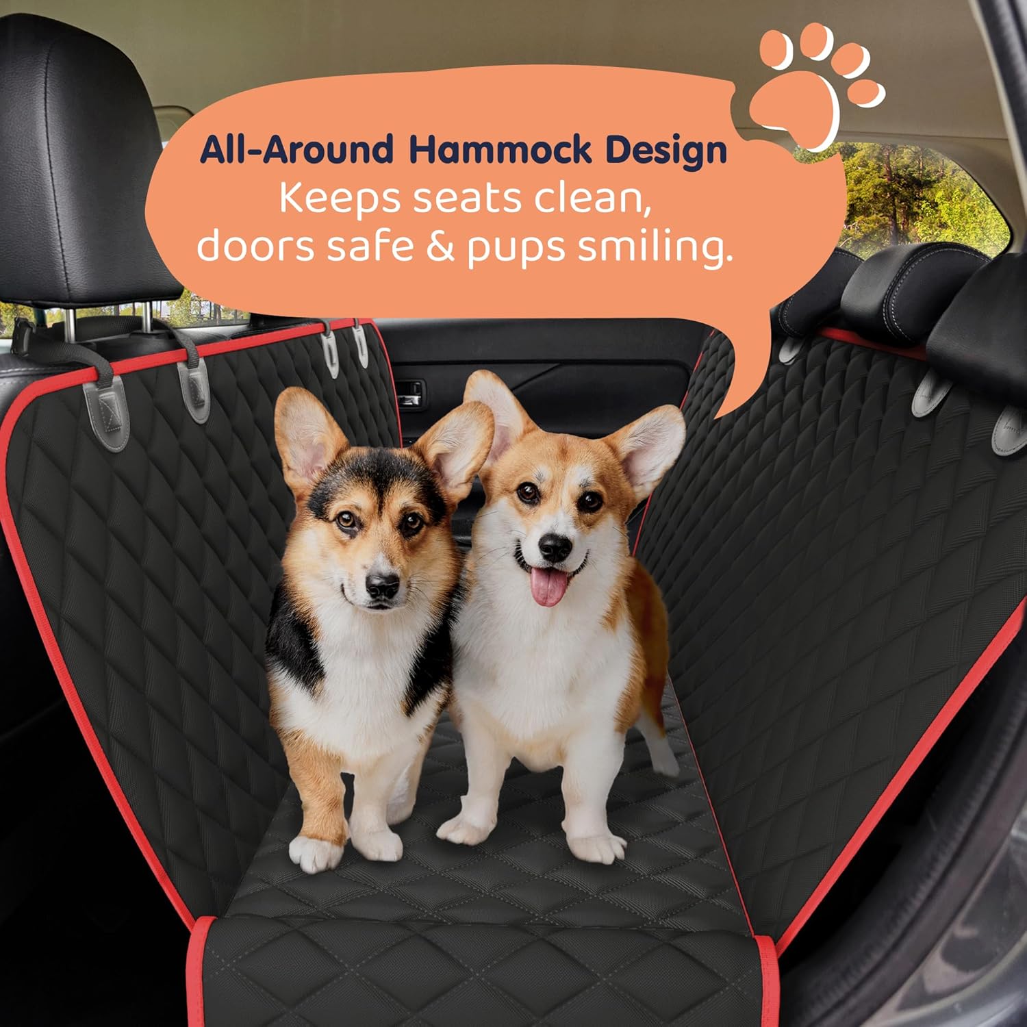 Dog Car Seat Cover for Back Seat, Waterproof Hammock for Car, SUV & Truck, Non-Slip Backseat Cover for Dogs, Heavy-Duty Dog Hammock Style Seat Protector Pets, Easy to Install & Clean - Pet Explorer