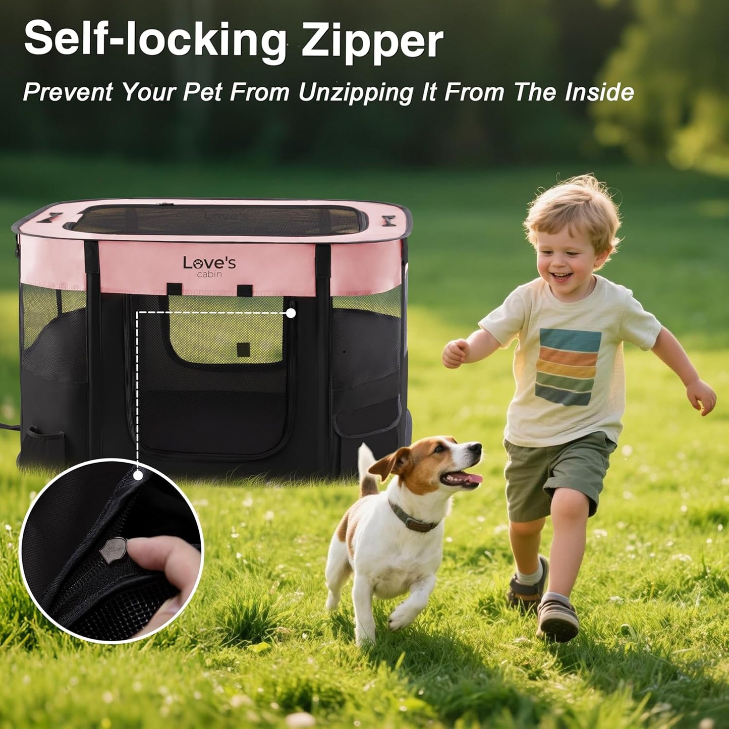 Love's cabin Pet Puppy Dog Playpen, Medium Dog Tent Crates Cage Indoor/Outdoor, Portable Exercise Playpen for Cat, Foldable Pop Up Dog Kennel Playpen with Carring Case (M, Pink) - Pet Explorer