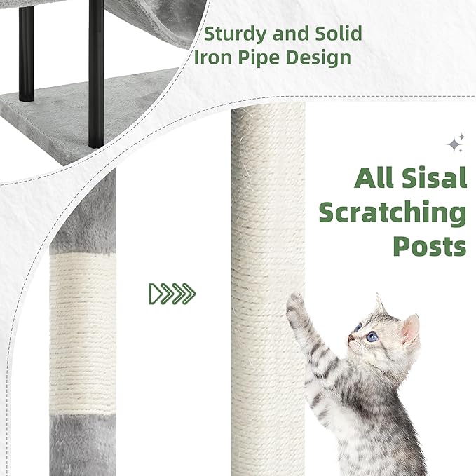 Cat Tree, Cat Tower for Indoor Cats, 43.3 inch Cat Tree Tower with Sturdy Steel Tube, Cat Hammock, Cat Condo for Small Cats and Kittens, Cat Scratching Post, Light Gray GCT004SW