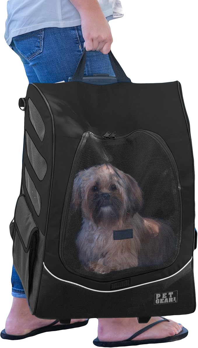 Pet Gear I-GO2 Roller Backpack, Travel Carrier, Car Seat for Cats/Dogs, Mesh Ventilation, Included Tether, Telescoping Handle, Storage Pouch, 1 Model, Available in 6 Colors