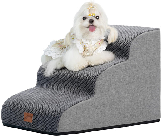 GoGoBunny Ramp Dog Stairs for Couch Sofa and Chair 15.7" H, 3-Step Pet Steps for Small Dogs and Cats, Non-Slip Waterproof Fabric Cover, Stable and Balanced Indoor Step, Pets Friendly, Grey - Pet Explorer