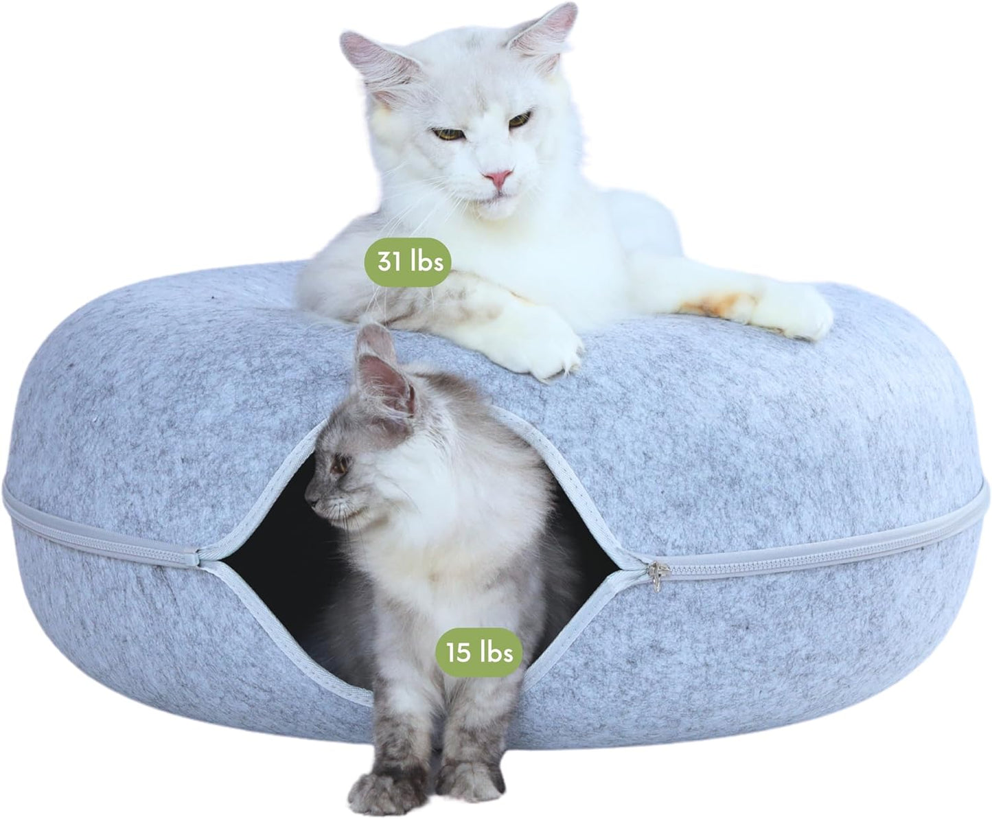 CATTASAURUS Peekaboo Cat Cave for Multiple & Large Cats Up to 30-45 Lbs, Scratch Detachable & Washable Tunnel Bed, Comfy Donut Cat Cave (Light Gray, Jumbo) - Pet Explorer