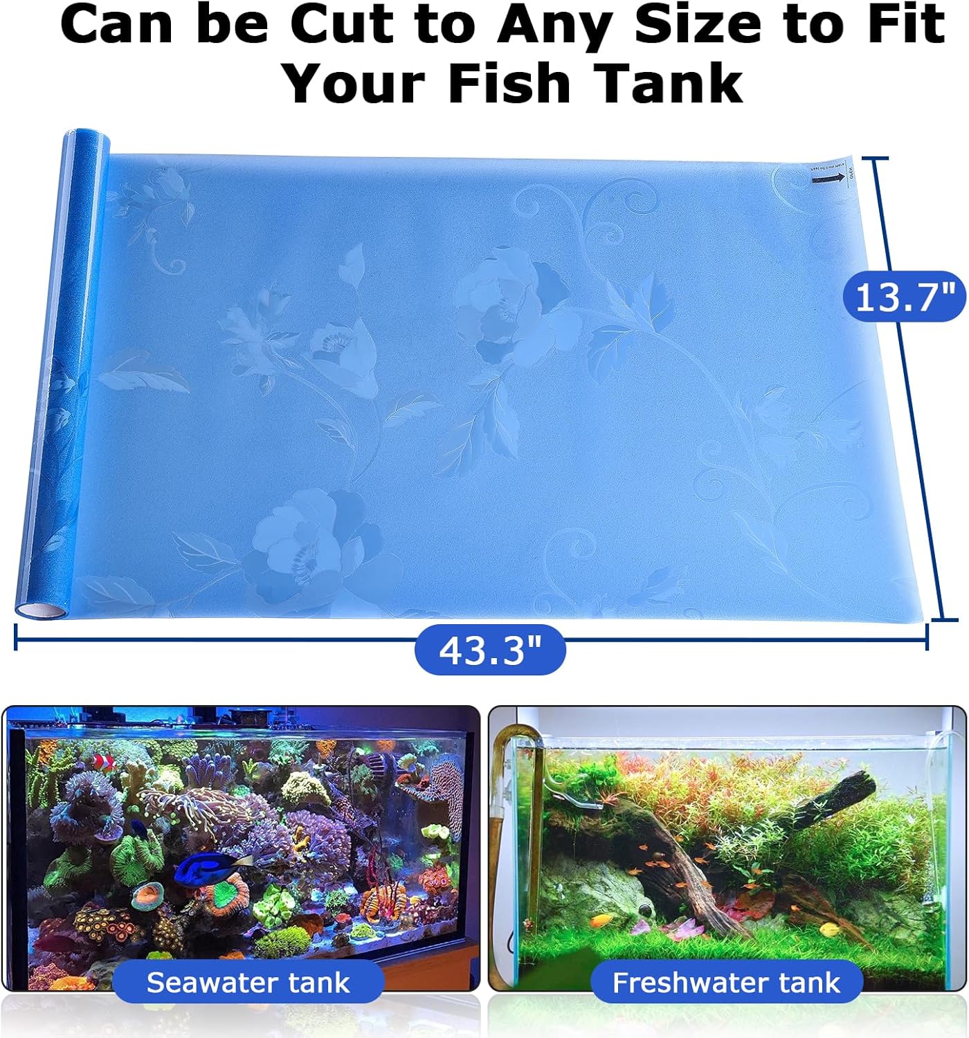 Aquarium Background Paper, Blue Fish Tank Backdrop Wallpaper Electrostatic Adhesive, No Glue, Easy to Install, Reusable (13.7" H × 43.3" L, Translucent) - Pet Explorer
