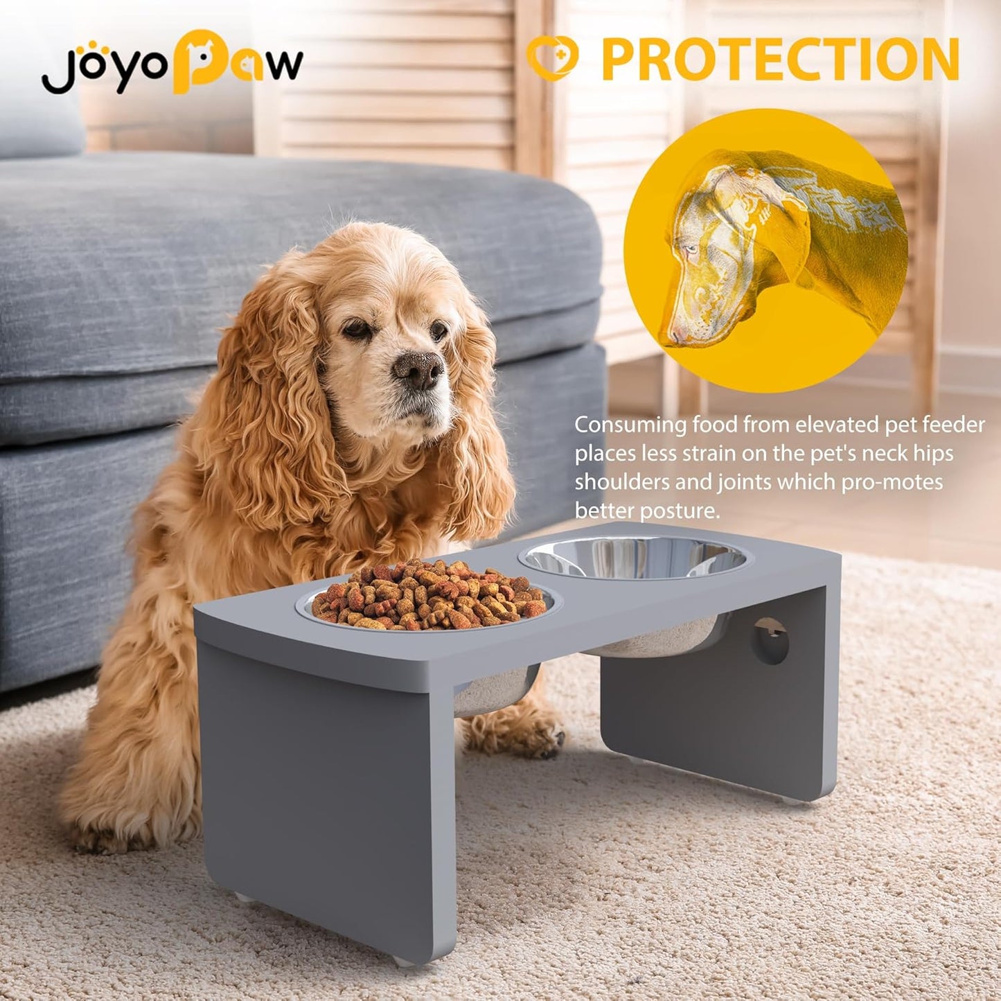 Elevated Dog Bowls, Bamboo Raised Dog Bowl for Medium Dogs, with 2 Stainless Steel Bowls (7'' Tall-30 oz Bowl) - Pet Explorer
