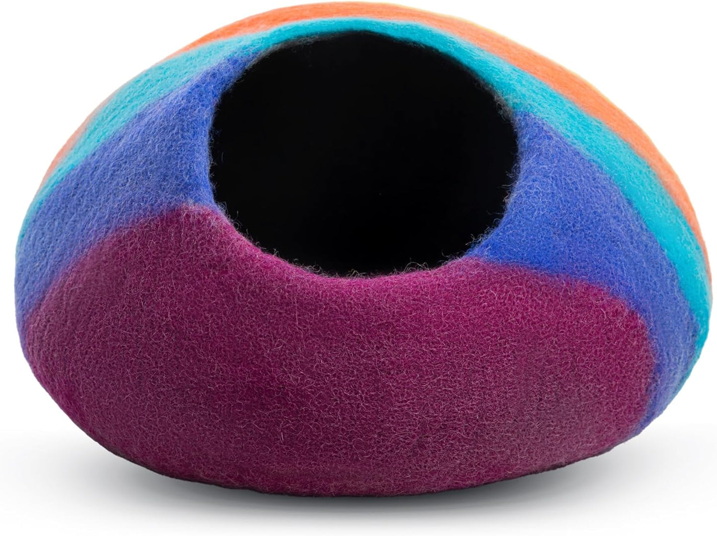 Woolygon Premium Felt Cat Cave Bed – Wool Kitty Beds Handcrafted Kitten Caves Bed for Indoor Cats - Made from 100% Eco-Friendly Merino Wool, Foldable Cat Hidewawy Covered Cat House Pod (Rainbow Twist) - Pet Explorer