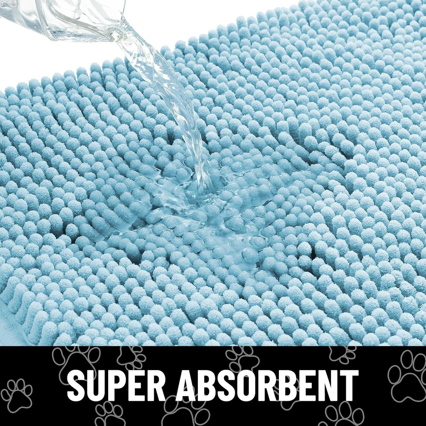 Smiry Dog Door Mat for Muddy Paws, Absorbent Dirt Trapper Non Slip Quick Dry Washable Chenille Mat for Mud Dogs, Entry Rug for Indoor and Outdoor (48x30 Inches, Sky Blue)