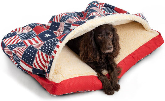 Snoozer Pet Products Luxury Rectangle Cozy Cave, Wag Collection, Large, Starpatch Red Diamond - Pet Explorer
