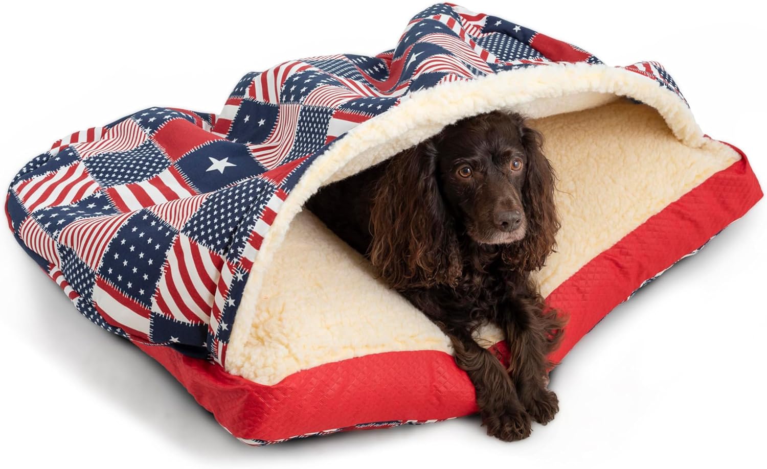Snoozer Pet Products Luxury Rectangle Cozy Cave, Wag Collection, Medium, Starpatch Red Diamond - Pet Explorer