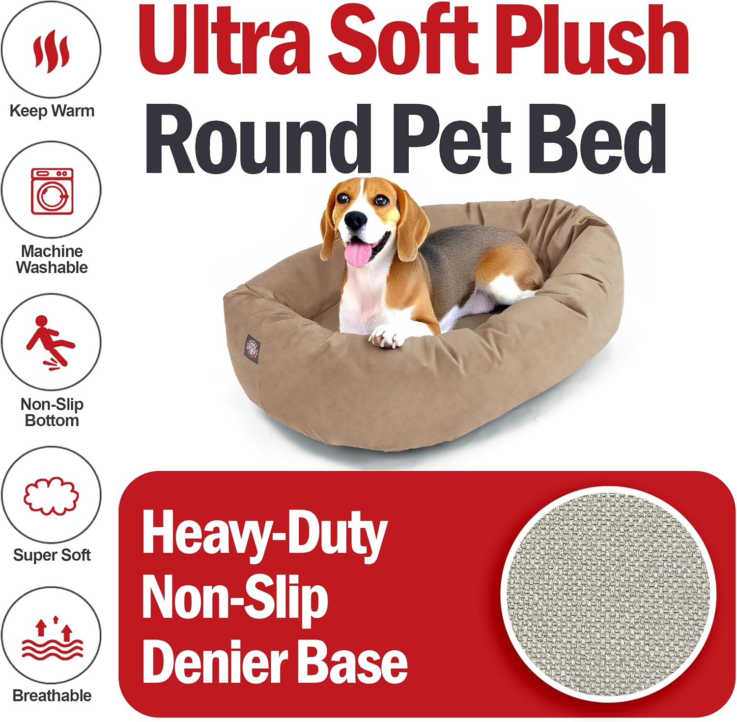 Majestic Pet 32 Inch Suede Calming Dog Bed Washable 32x23x7 (Inch) – Cozy Soft Round Donut Dog Bed with Spine Support for Dogs to Rest Their Head - Pet Bed Medium – Stone (2025) - Pet Explorer