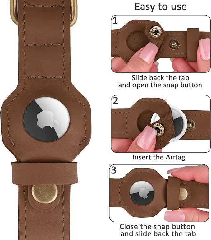 AirTag Dog Collar - Genuine Leather Dog Collar with Apple AirTag Holder and Metal Buckle - Smart GPS Tracking Pet Collars (Tawny, XL, 20"-25" Neck Fit)