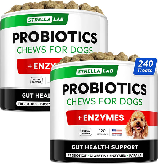 StrellaLab Dog Probiotics Treats for Picky Eaters - Digestive Enzymes + Prebiotics - Chewable Fiber Supplement - Allergy, Diarrhea, Gas, Constipation, Upset Stomach Relief - Improve Digestion&Immunit - Pet Explorer