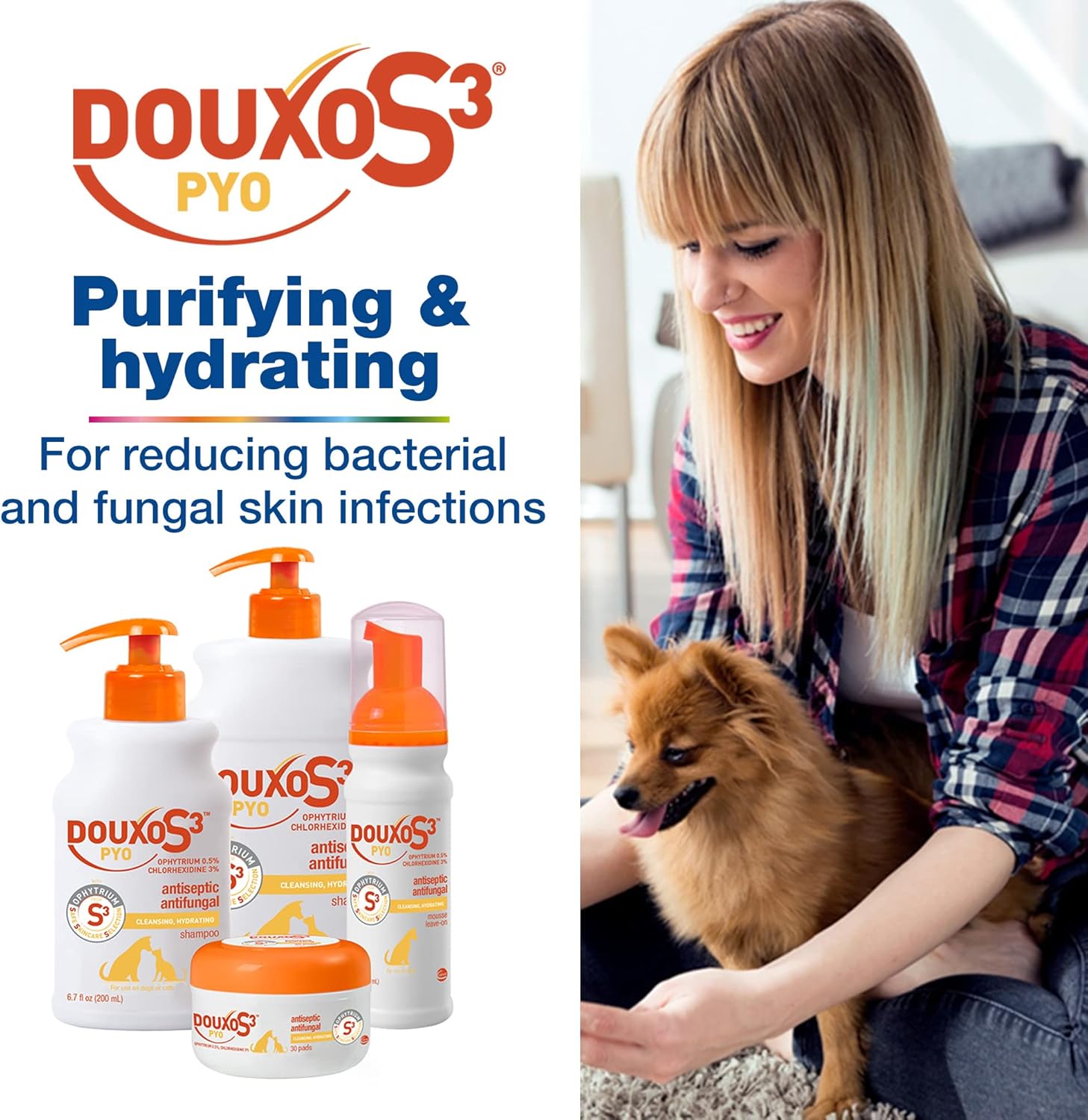 Douxo S3 Pyo Mousse, Contains 3% Chlorhexidine & 0.5% Ophytrium, Antiseptic & Hydrating, for Bacterial or Yeast Skin Infections, for Dogs, 5.1 fl. oz. (150mL) - Pet Explorer
