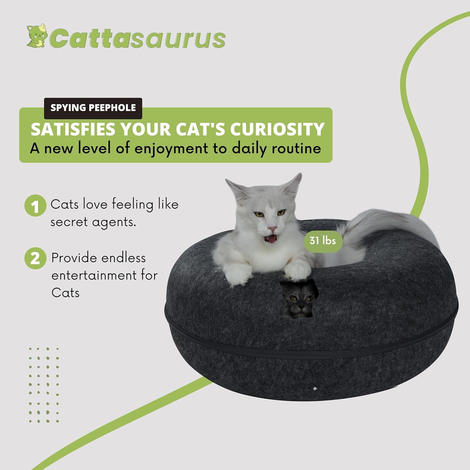 CATTASAURUS Peekaboo Cat Cave for Multiple & Large Cats Up to 30-45 Lbs, Scratch Detachable & Washable Tunnel Bed, Comfy Donut Cat Cave (Dark Gray, Jumbo) - Pet Explorer