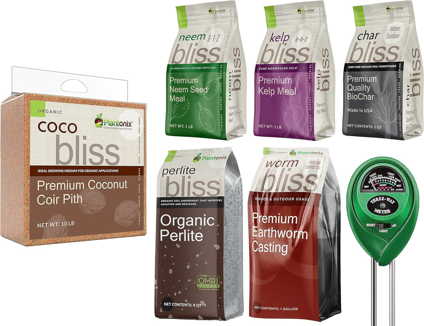 Coco Coir Brick (10lbs), Organic Perlite, Worm Castings, Neem Seed Meal, Kelp Meal Fertilizer, & Organic Biochar for Plants - Potting Soil & Garden Fertilizer Mix - 100% Natural Gardening Bundle - Pet Explorer
