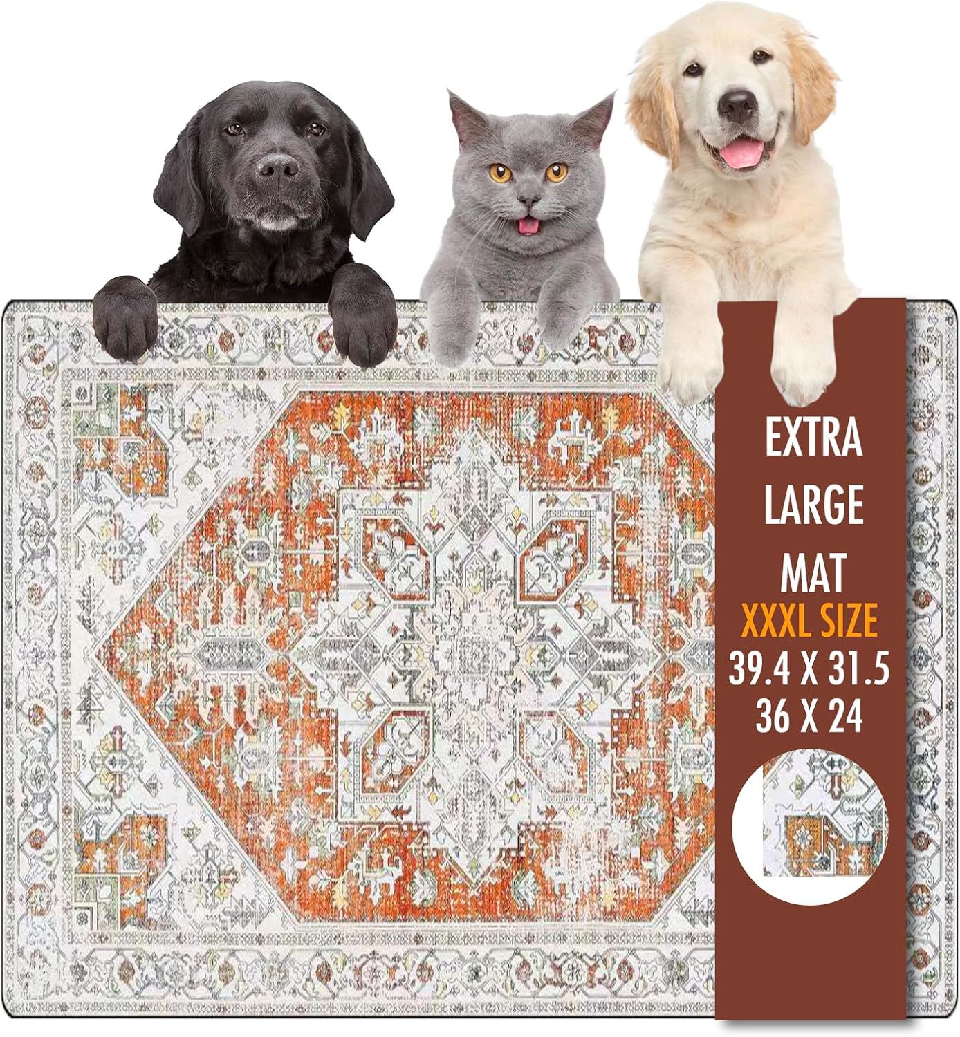 Dog Food Mat, 36" x 24" Extra Large Absorbent Dog Mat for Food and Water, Non Skid Cat Bowl Mat, No Stains Quick Dry for Pet Water Dispenser Pet Supplies for Messy Drinkers - Pet Explorer