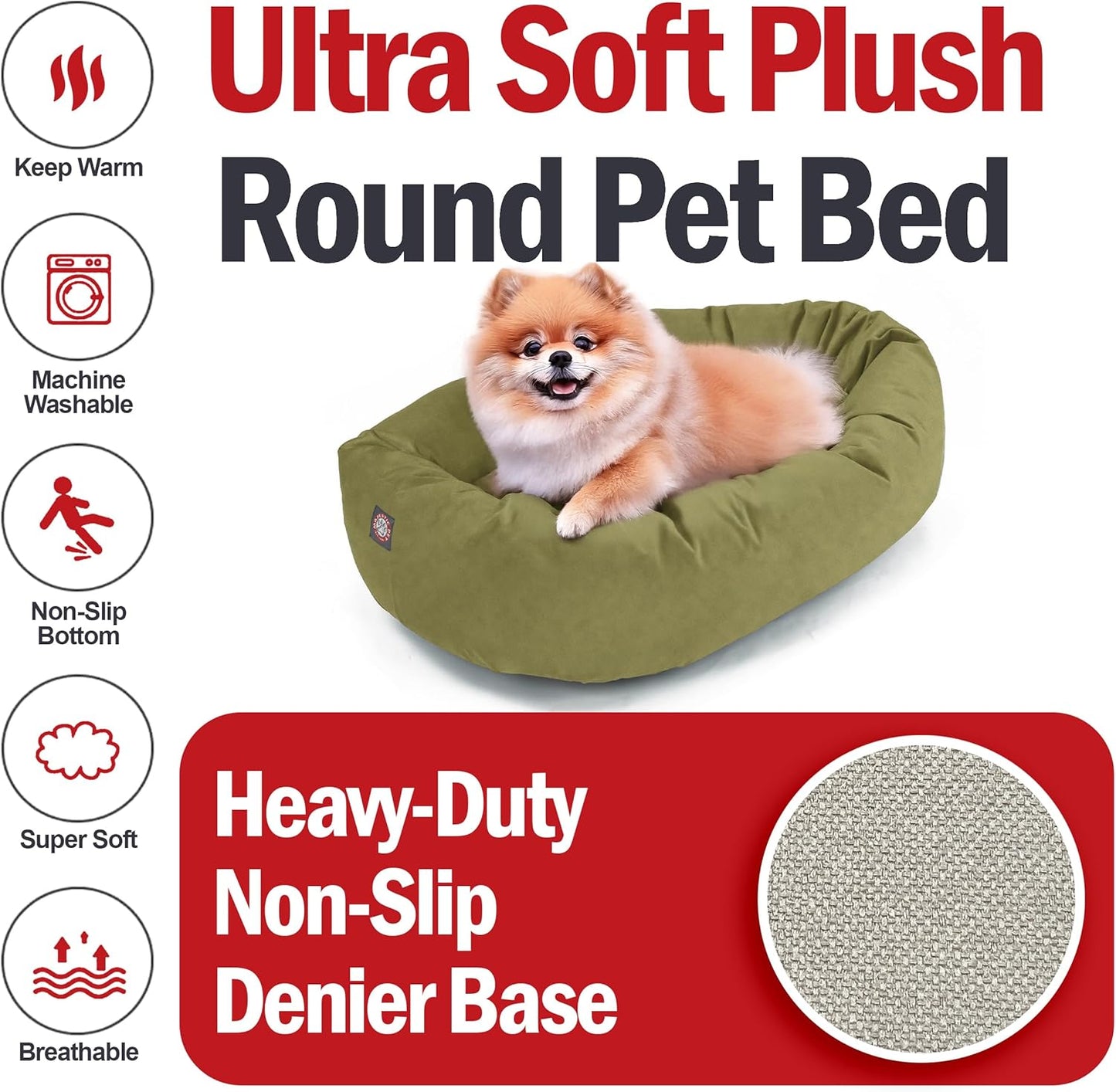 Majestic Pet 24 Inch Suede Shredded Memory Foam Mix Calming Small Dog Bed Washable 24 x 19 x 7 (Inch) - Cozy Soft Round Donut Dog Bed with Spine for Head Support - Pet Bed Sage - Pet Explorer