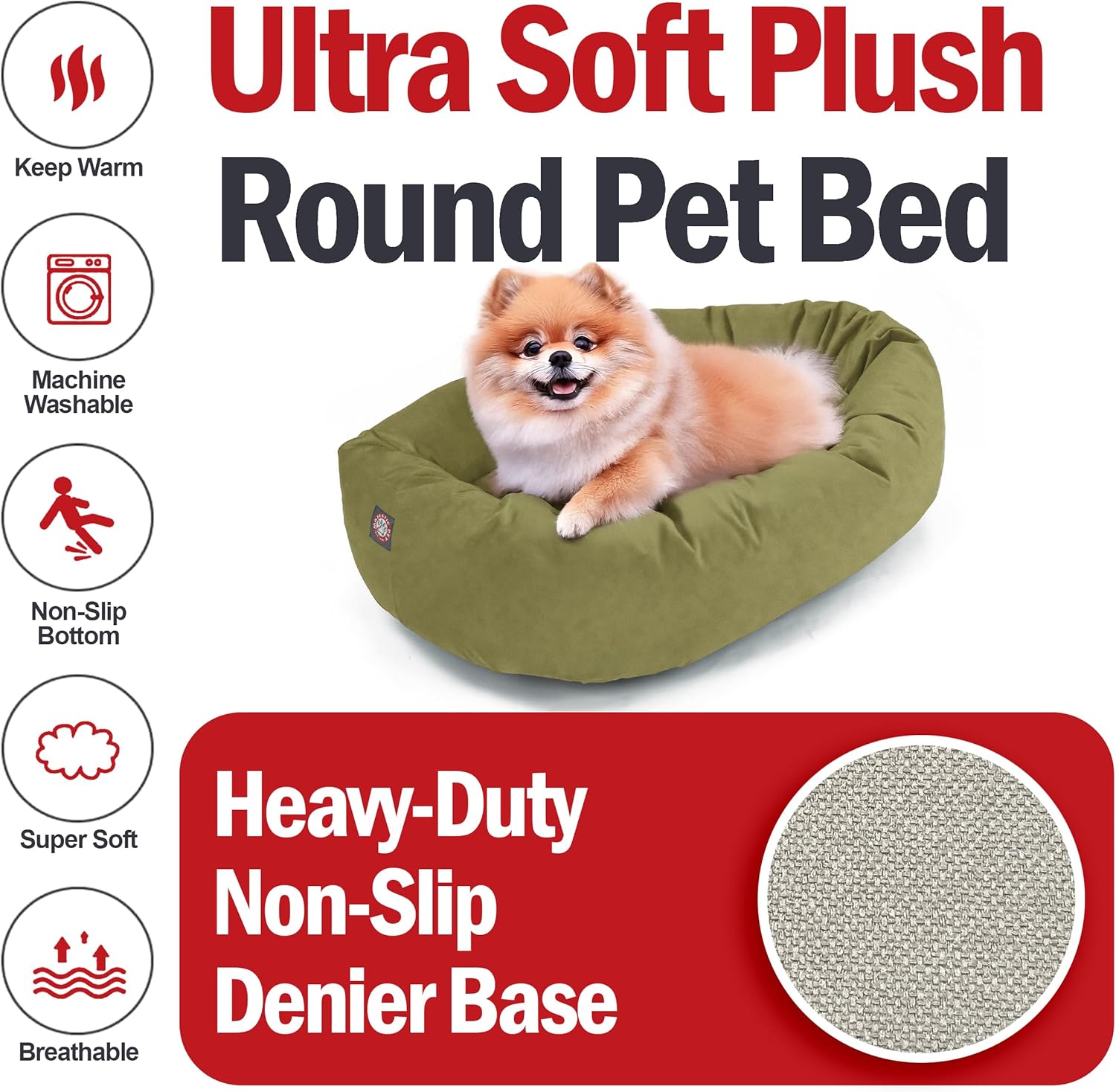 Majestic Pet 24 Inch Suede Shredded Memory Foam Mix Calming Small Dog Bed Washable 24 x 19 x 7 (Inch) - Cozy Soft Round Donut Dog Bed with Spine for Head Support - Pet Bed Sage - Pet Explorer