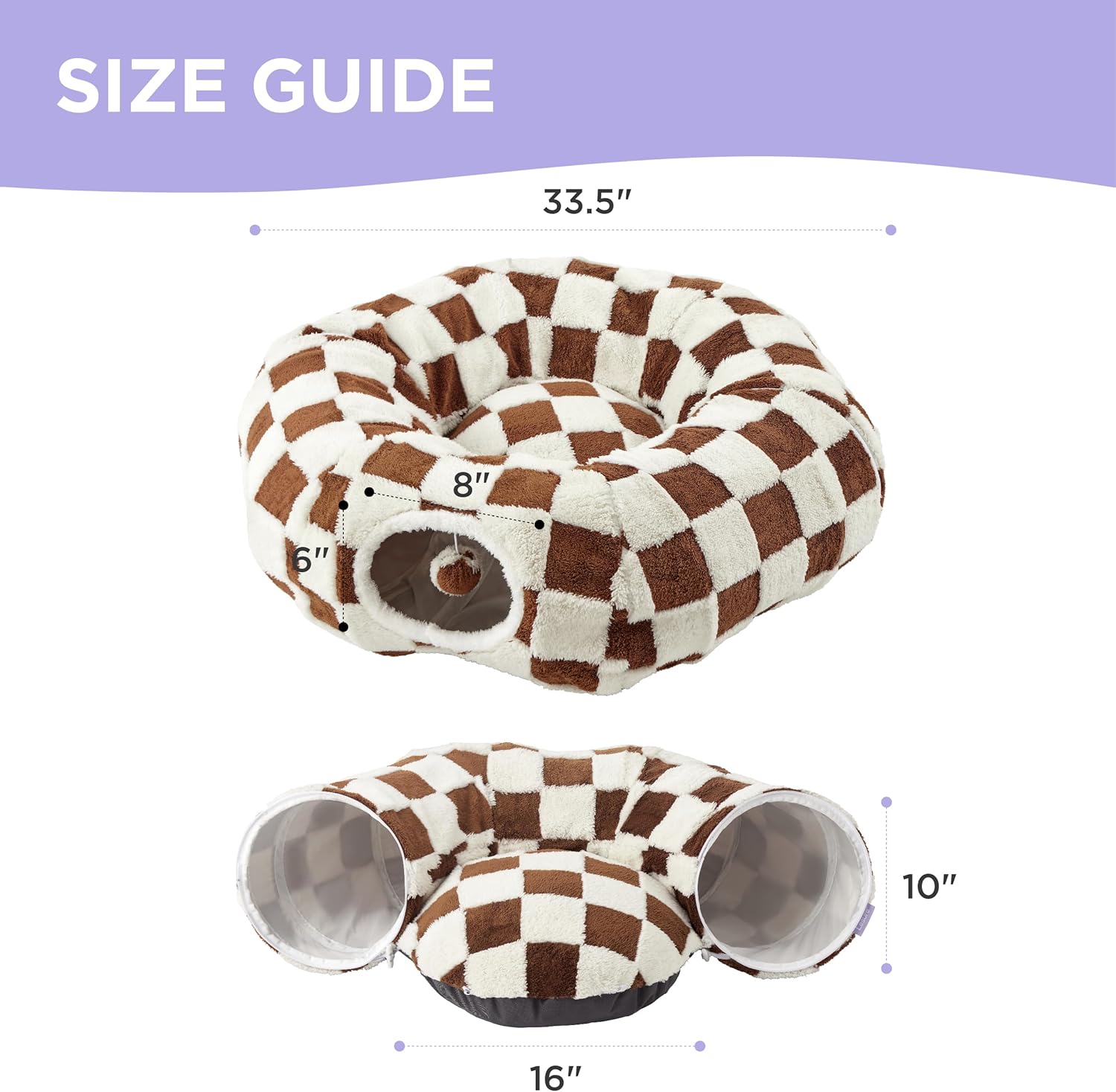 Lesure Cat Tunnel Bed for Indoor Cats - Cute Cat Donut Tunnel Toys for Small Large Cats with Washable Circle Cushion, Round Pet Peekaboo Cave Toy for Kitten/Puppy/Rabbit, Standard Brown - Pet Explorer