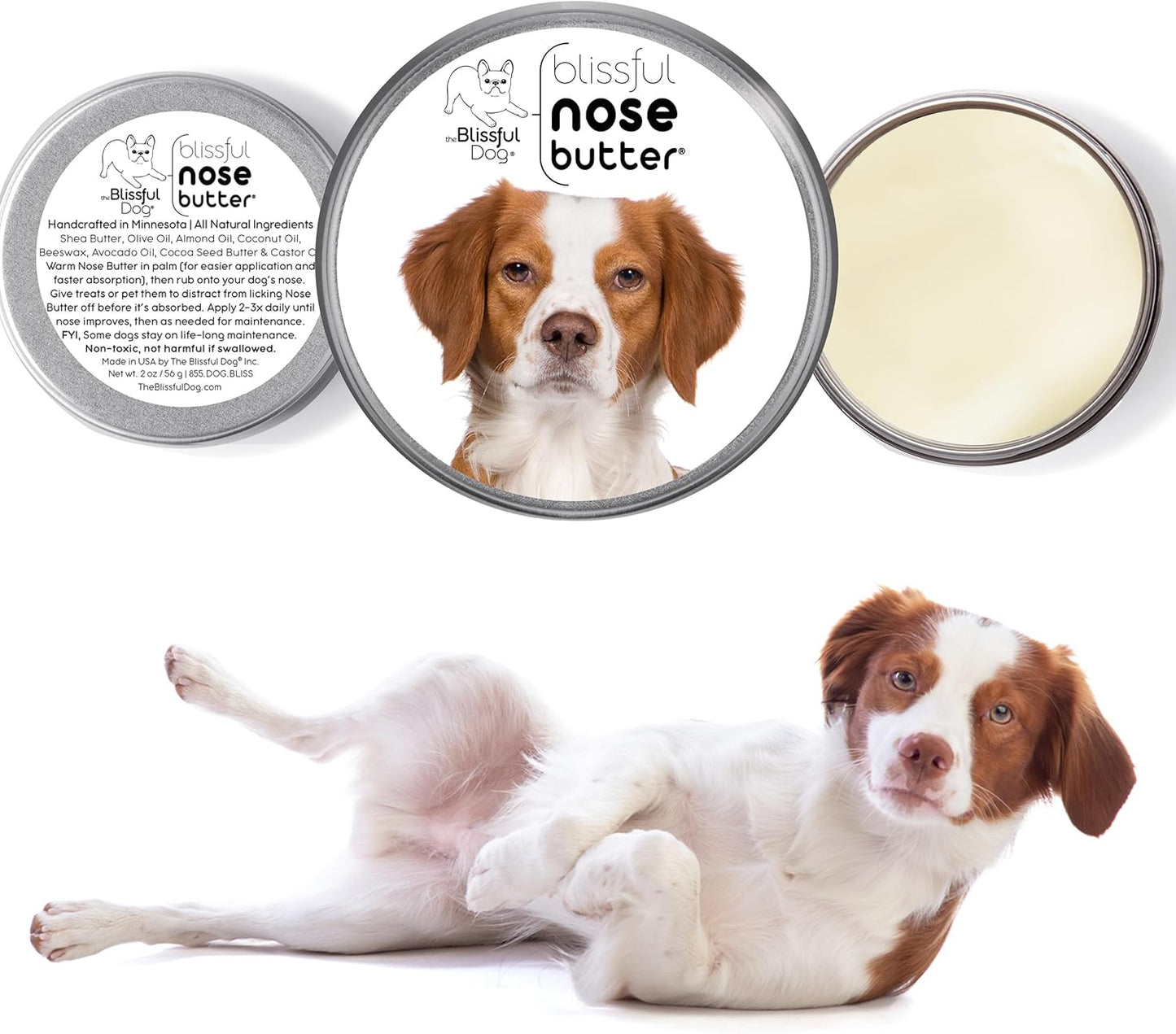 The Blissful Dog Brittany Spaniel Nose Butter for Dry, Cracked Skin, Lick-Safe Dog Nose Balm with Moisturizing Shea Butter, Almond, Olive, and Essential Oils, Pet Supplies, Uncented, 2 oz. - Pet Explorer