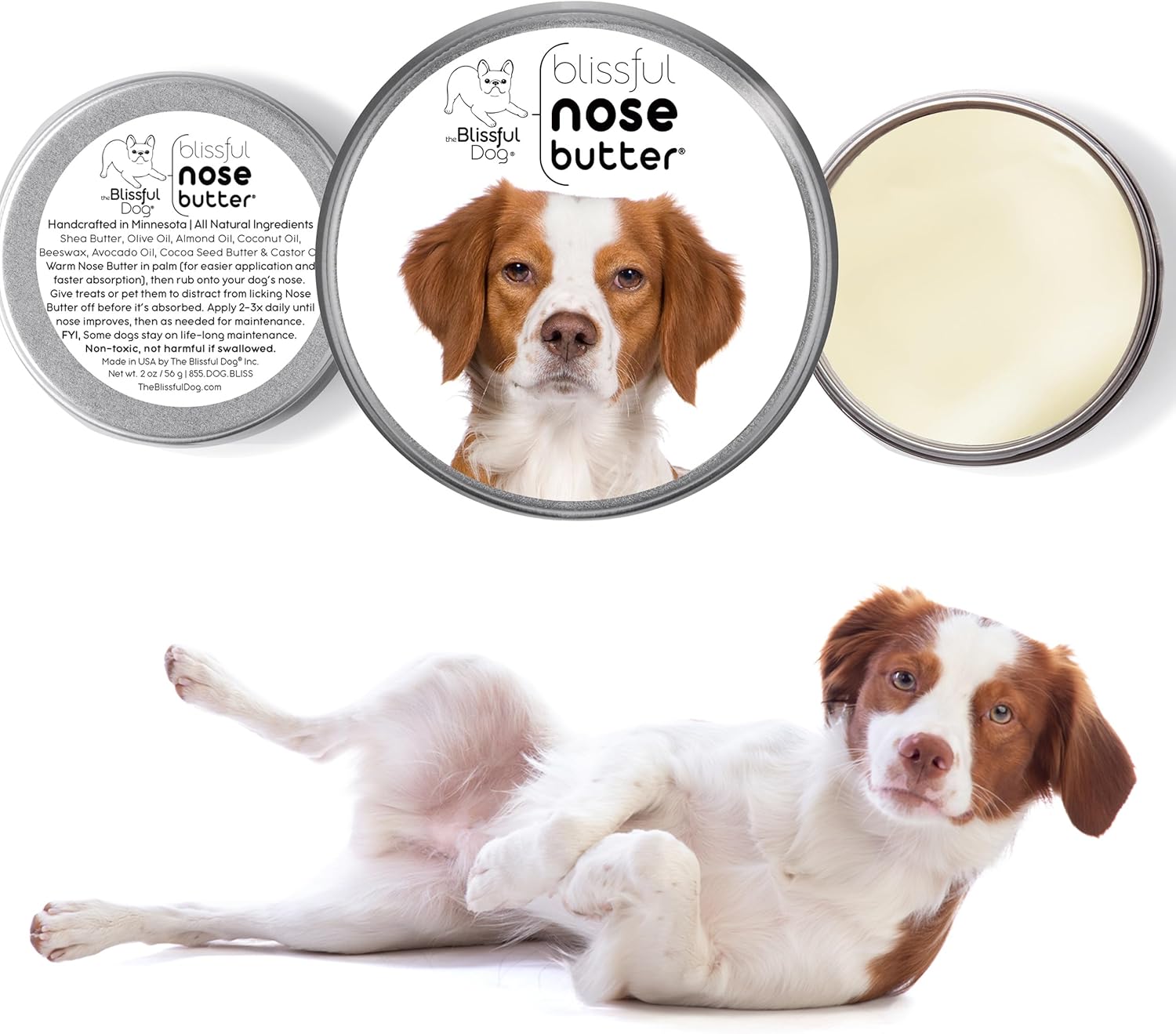 The Blissful Dog Brittany Spaniel Nose Butter for Dry, Cracked Skin, Lick-Safe Dog Nose Balm with Moisturizing Shea Butter, Almond, Olive, and Essential Oils, Pet Supplies, Uncented, 2 oz. - Pet Explorer