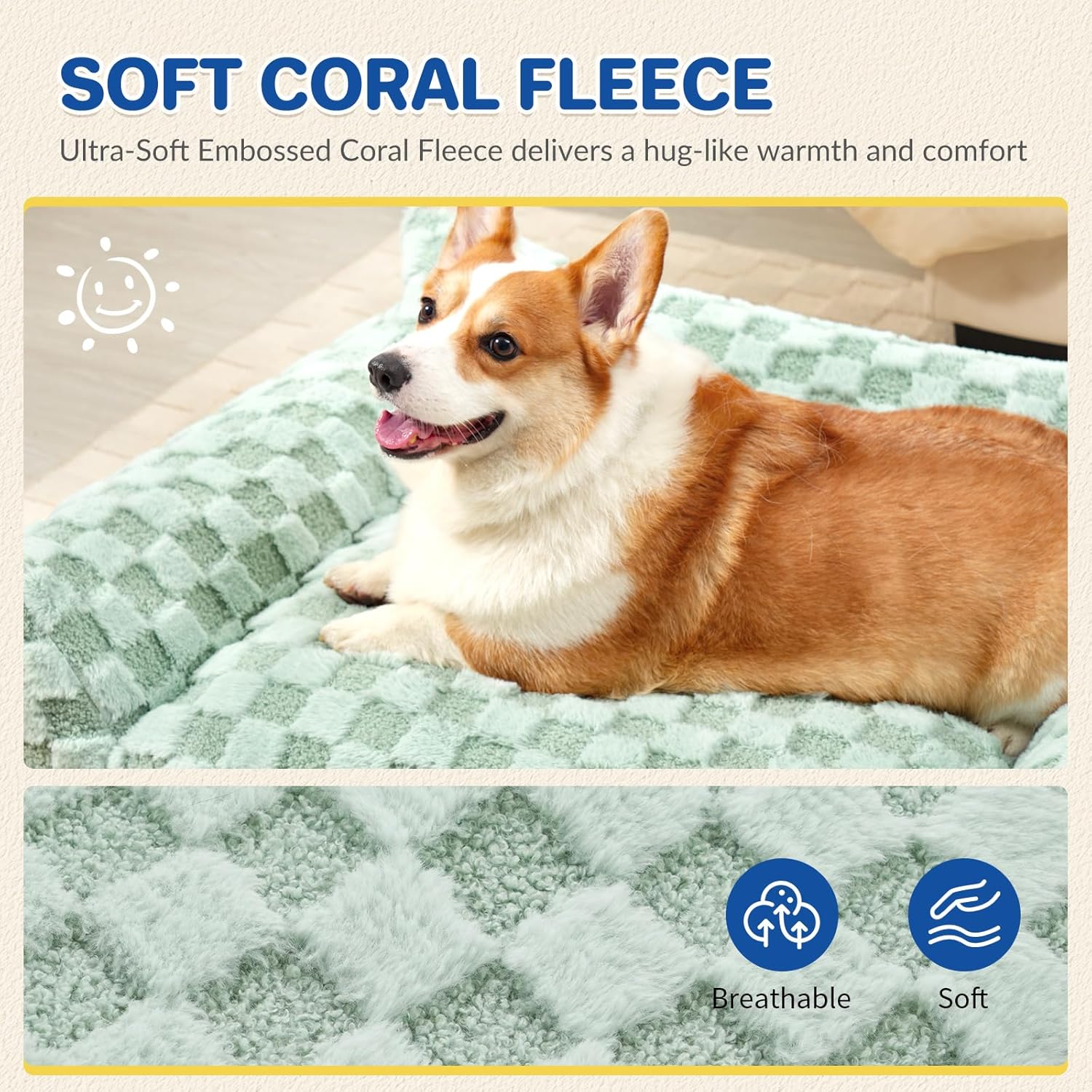 Large Dog Bed Sofa, Fluffy Pet Bed for Medium and Large Dogs, Supportive Dog Couch Sofa for Dogs, Pet Sofas with Washable Cover & Non-Slip, 38 inch, Green - Pet Explorer
