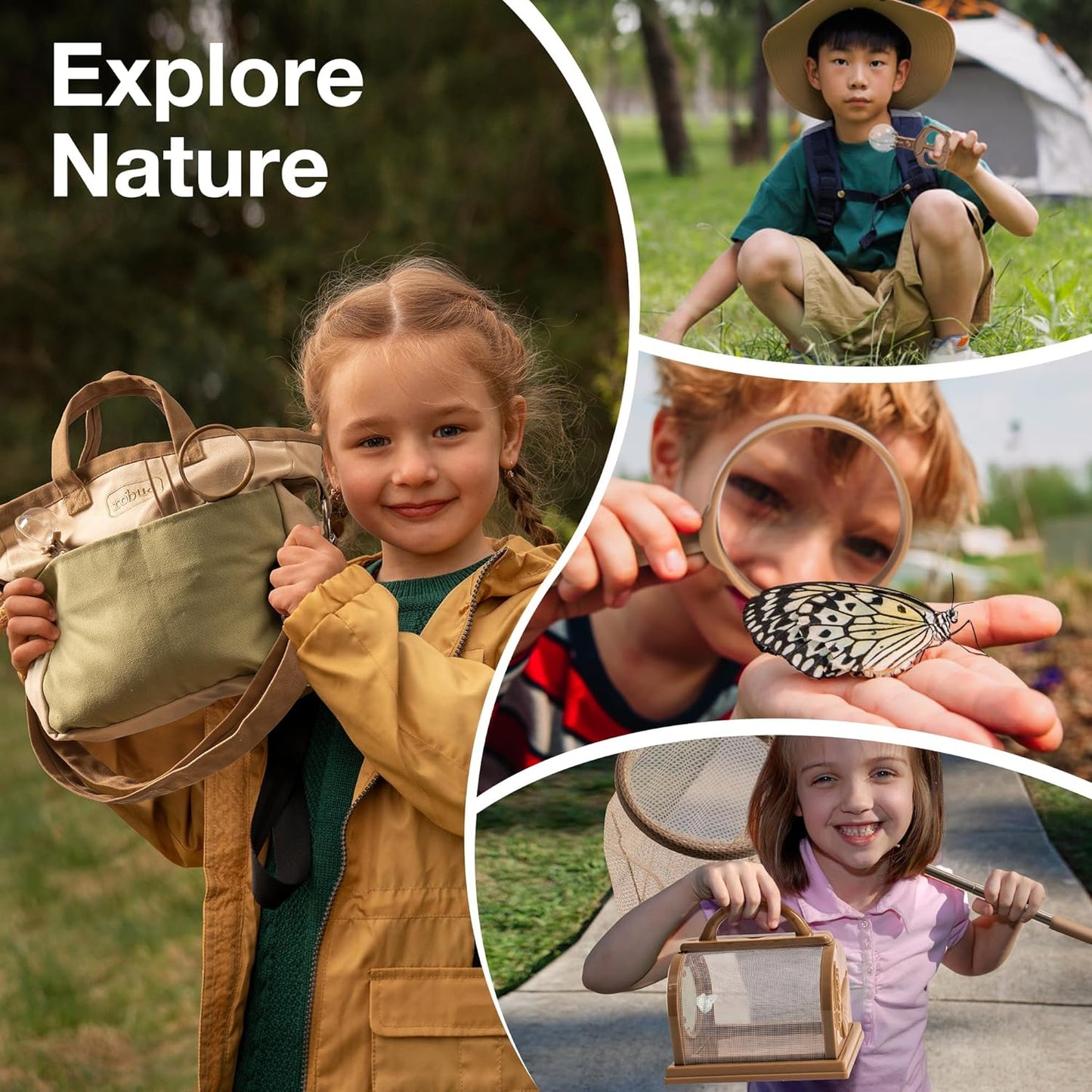 ROBUD Kids Explorer Kit, Bug Catcher Kit with Bag Kit, Outdoor Exploration Set for Camping, Montessroi Toy for Kids Coming Closer to Nature，WRP07